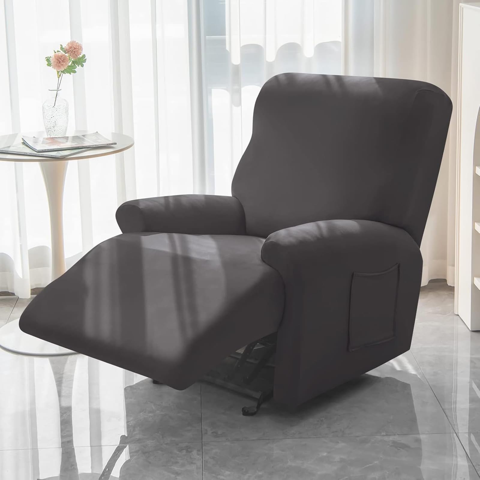 Leorate 2 Seater Reclining Chair Covers Stretch Armchair Covers with Pocket Decoration Spandex Fabric Recliner Sofa Slipcovers for Living Bedroom Home (Darkgrey)