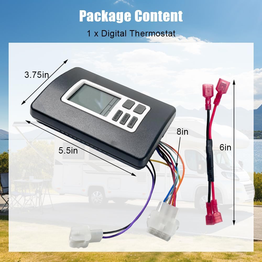 9330A3341 Digital Thermostat, Replacement for Coleman Mach 9330-33 Series, 9330-3341 & 9330A3351 Multi Zone RV Thermostat, 12V Wall Mount Hot/Cool Climate Control for RV HVAC System