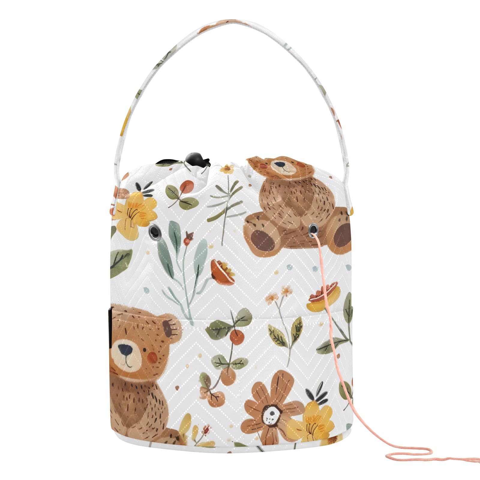 Yarn Storage Bag Small Crochet Bag Knitting Bag Organizer Cartoon Bears Flowers Yarn Bags for Crocheting Basket