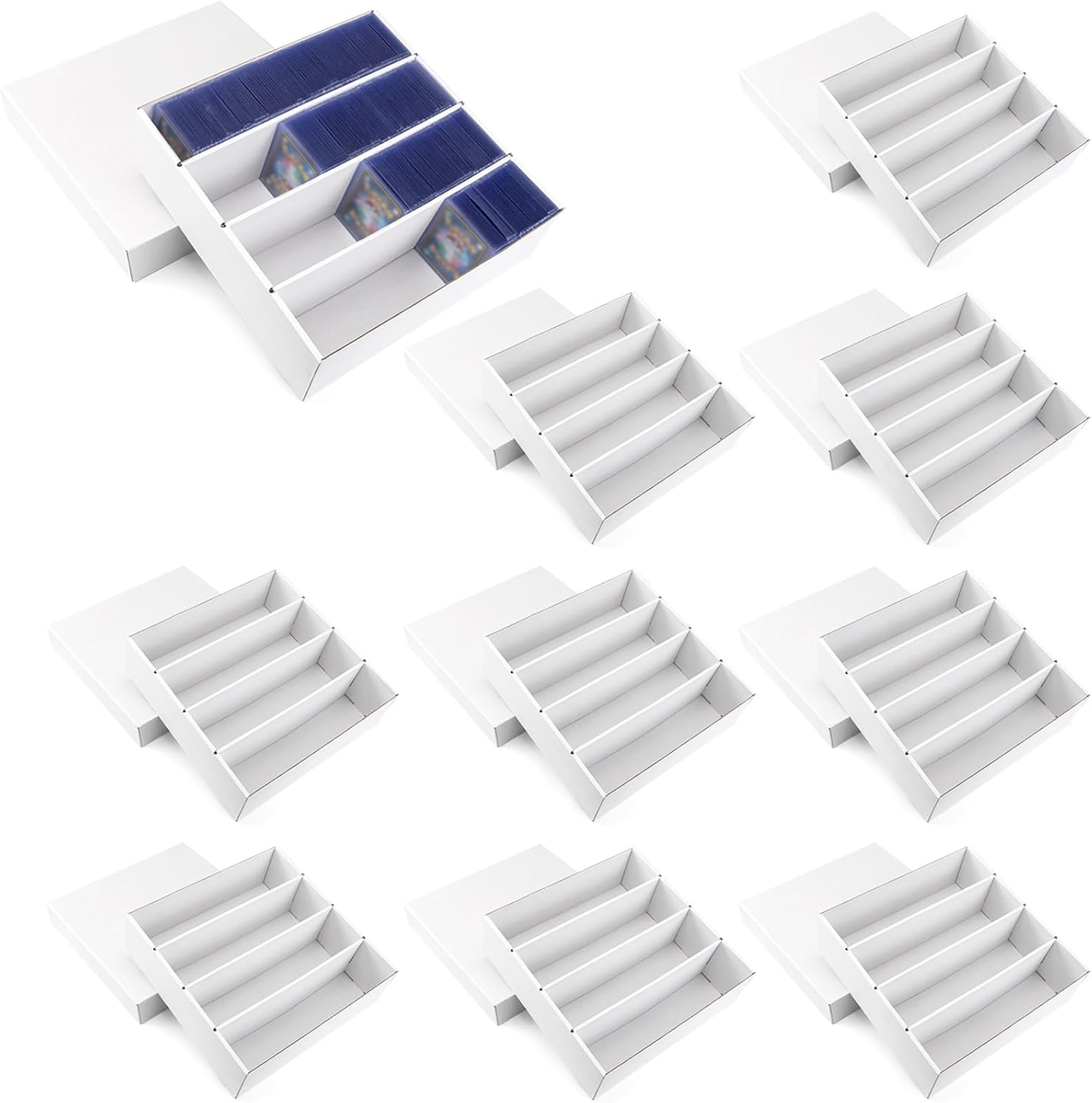 10-Pack Toploader Trading Card Storage Box, 4 Row 3200 Count White Cardboard Storage Box for Basketball/MTG/TCG/Sports/Game Cards