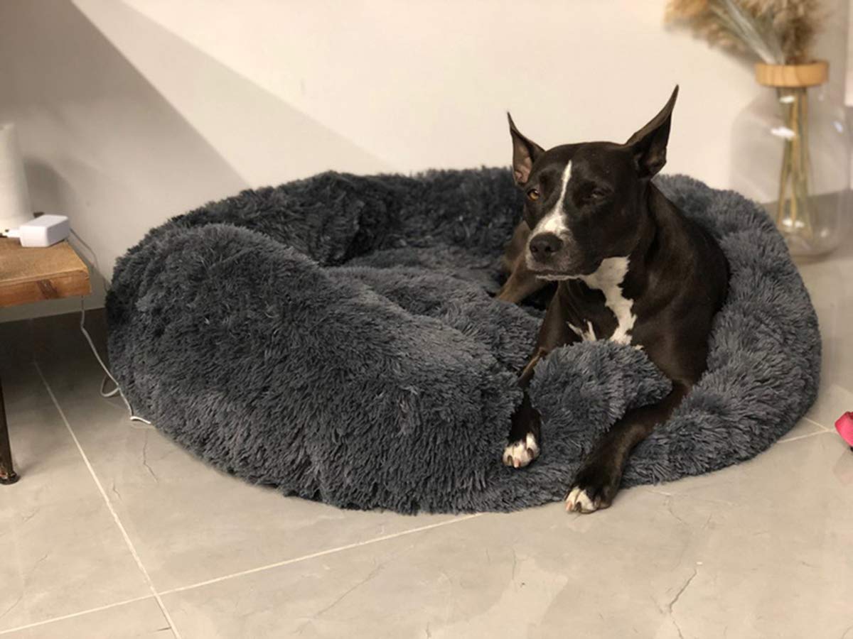 Hondenkalmerend bedkussen, pluizig groot hondenbed wasbaar, donut Xl