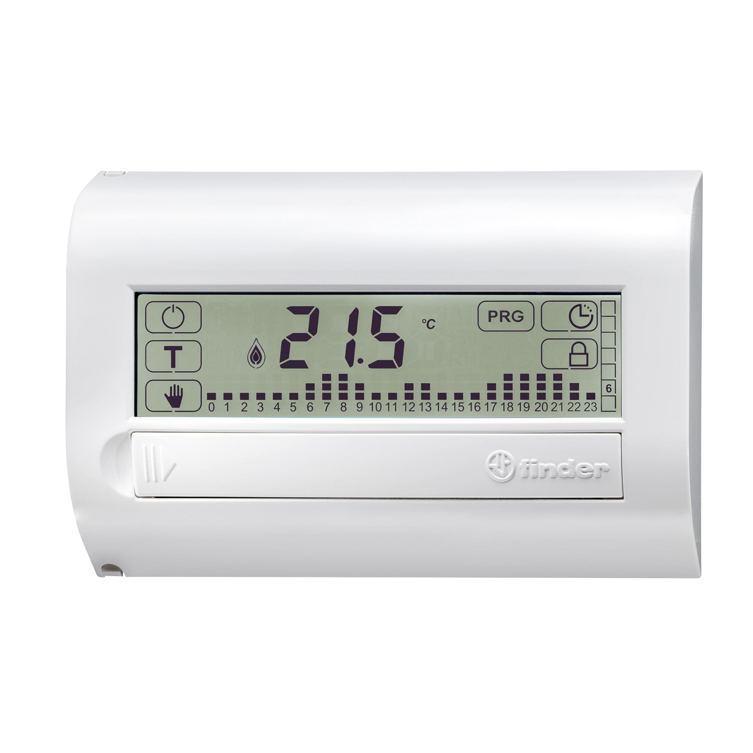 Finder Cronotermostato Digitale Touch da Parete Tipo 1C.71. Regolazione su 3 livelli di temperatura. Aggiornamento automatico dell'ora legale. Colore Bianco