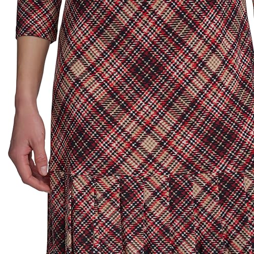 Image of Tommy Hilfiger Women's 3 /4 Sleeve High Neck Ruffle Trim Jersey Mini Dress