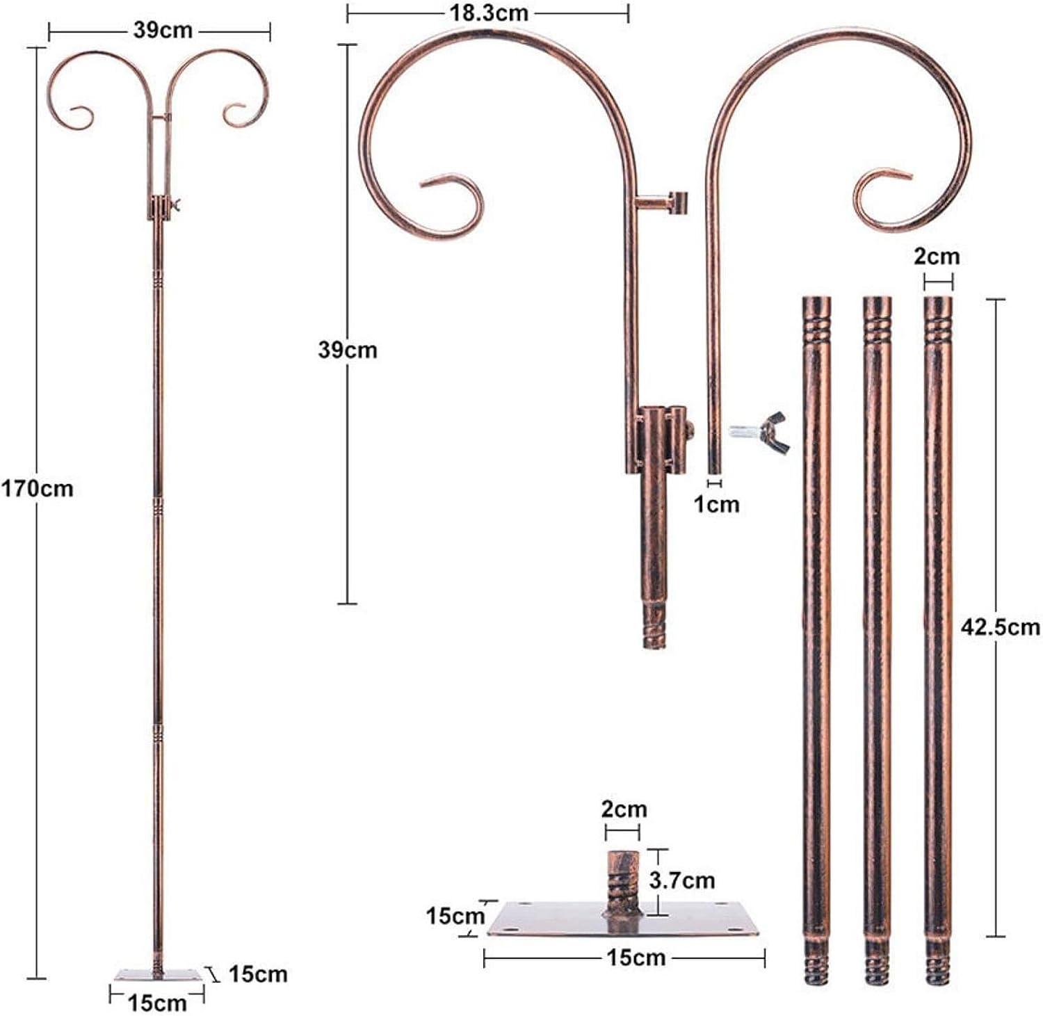 Double Shepherds Hooks for Outdoor Bird Feeder Pole Free Standing Two Sided Stand Garden Hook for Flower Basket Lantern Yard