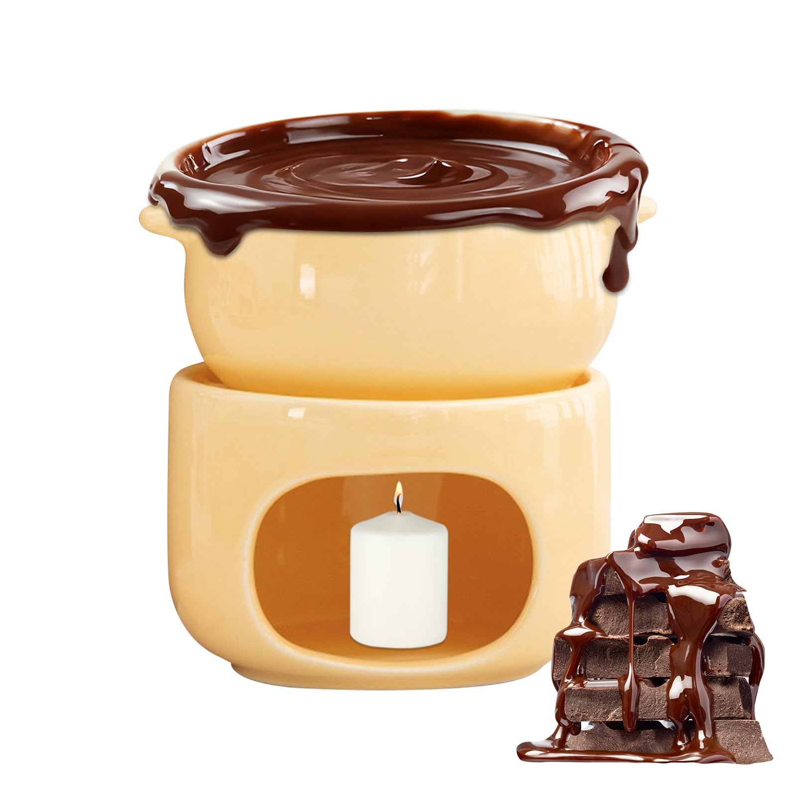 Chocolate Fondue Cup - Non-Stick | Ceramic Warmer Pot with Resilient Finish Sleek for Cheese, Marshmallow, Dipping, Dessert, Beverage, Wedding, Party, Birthday and Professional Use