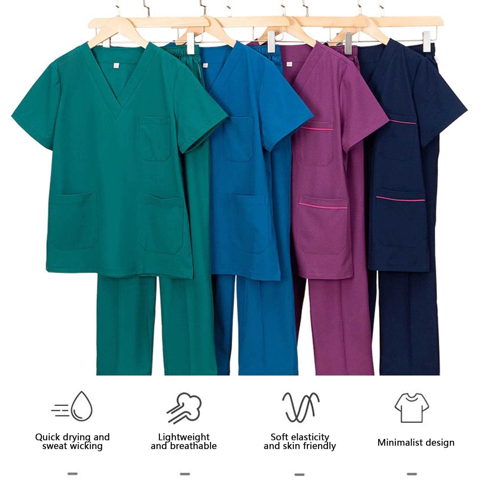 Uniformes Sanitario Mujer Hombre Médico, Enfermería Casaca y Pantalones con elástico y cordón en la cintura, Enfermera