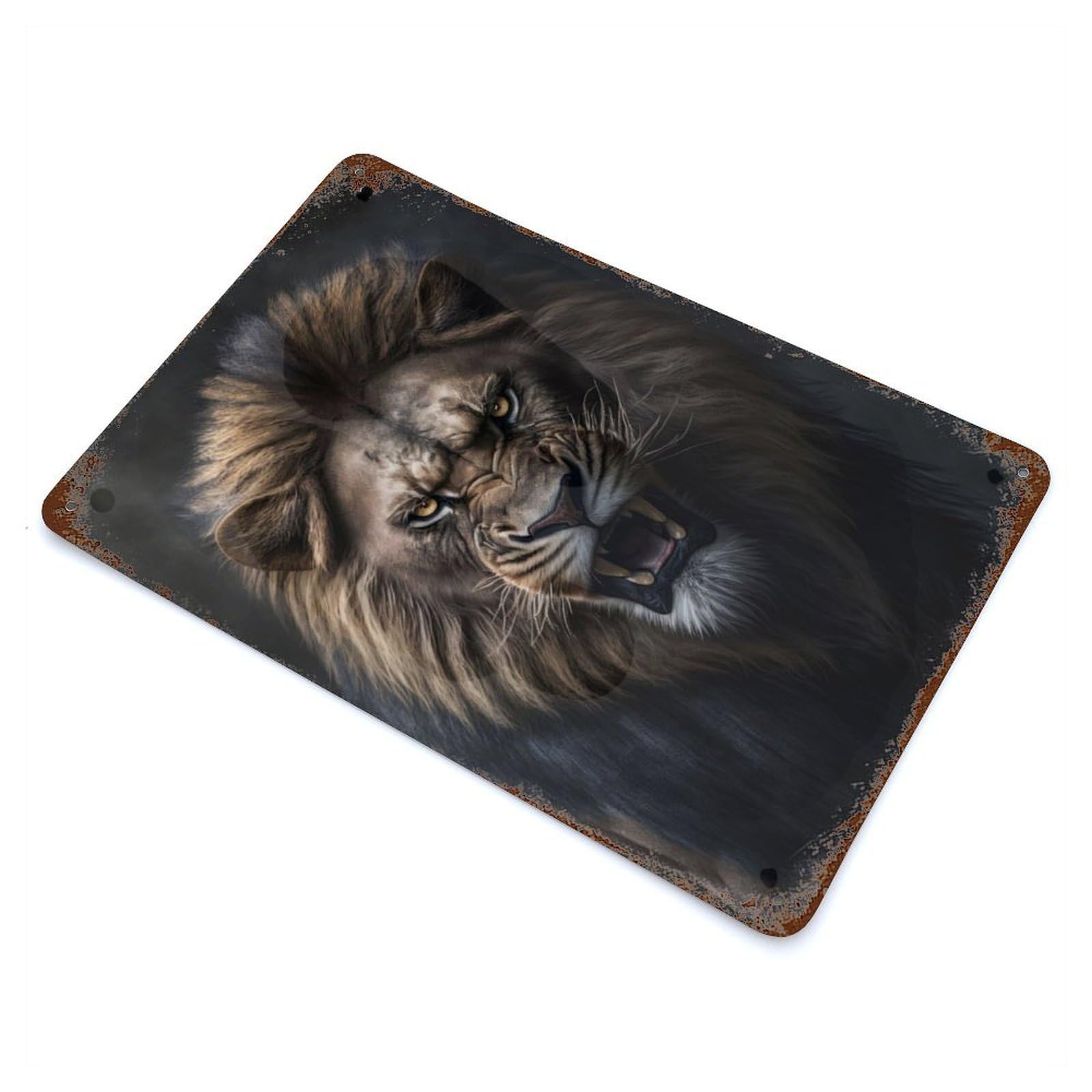 Angry Lion 11.8"x7.9" Rusty Metal Tin Sign, Novelty Wall Decor for Cafe, Home Bar And Lounge Decor