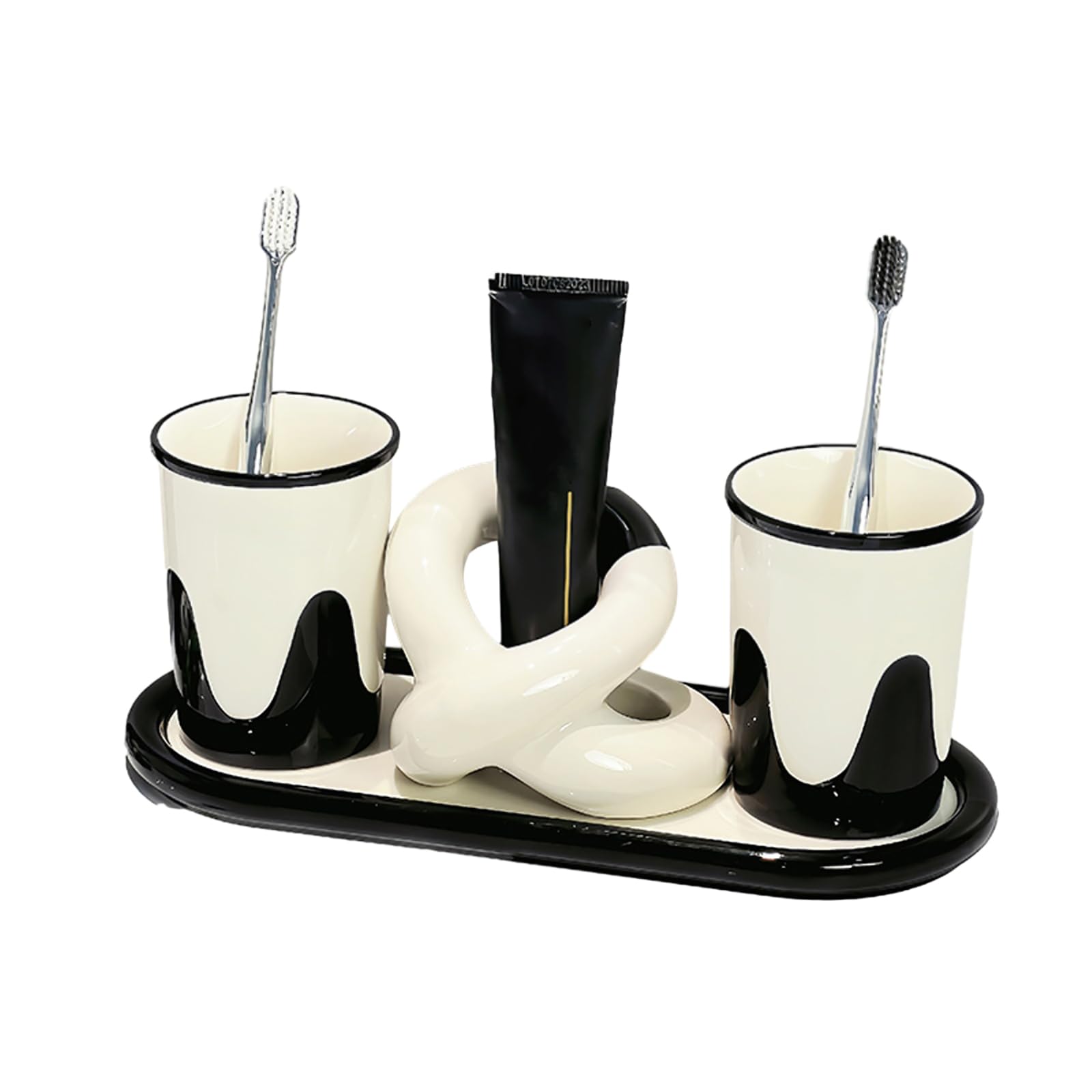 Keramik-Mundspülung mit schwarz-weißem Farbkontrast für die Tasse zu Hause, frische und exquisite Persönlichkeit, schwarz-weißer Farbkontrast