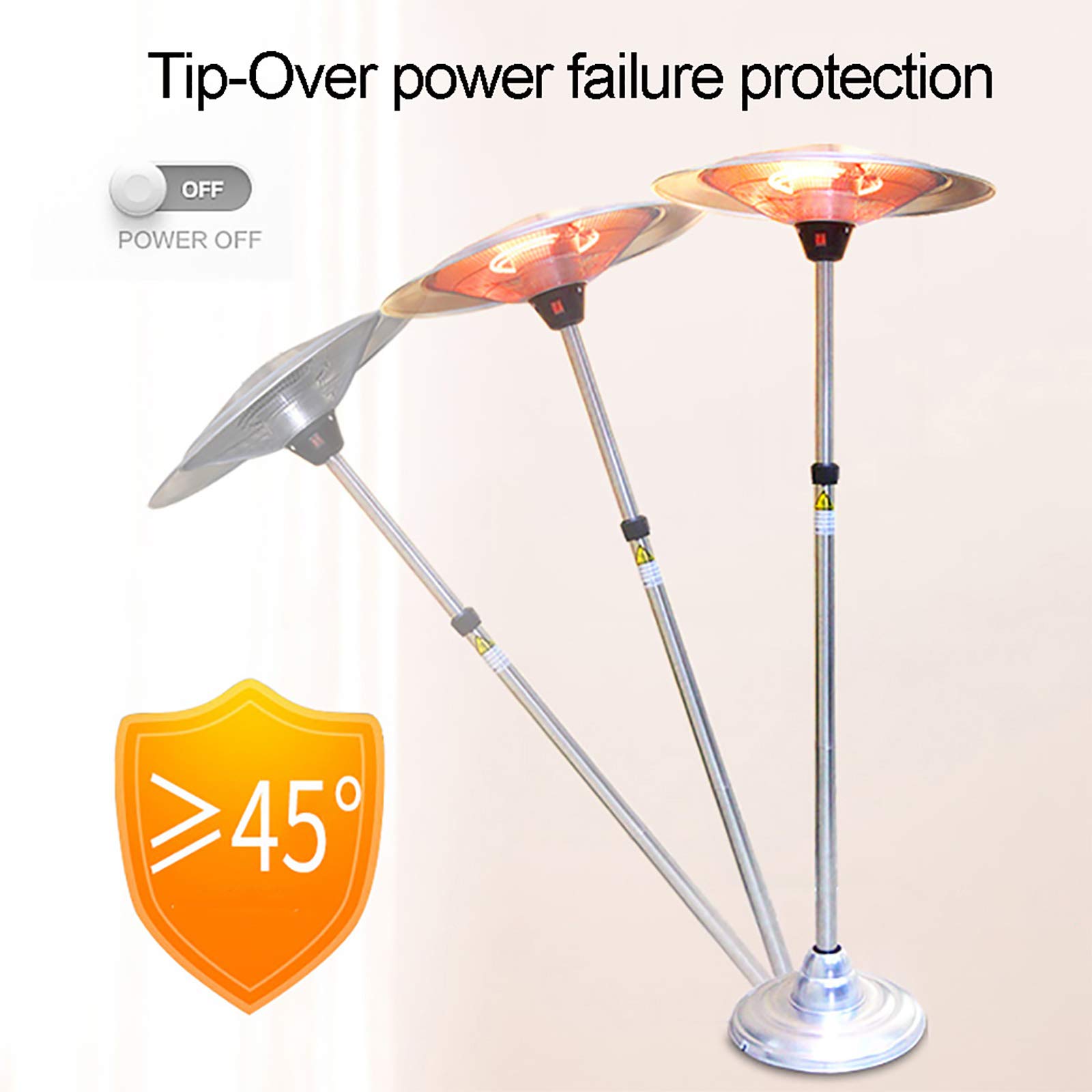 Chauffage Terrasse Électrique de Jardin, Radiateur Extérieur Autoportant en Fibre de Carbone pour Pergola ou Gazebo - 3 Réglages de Puissance - Protection Anti-Dumping