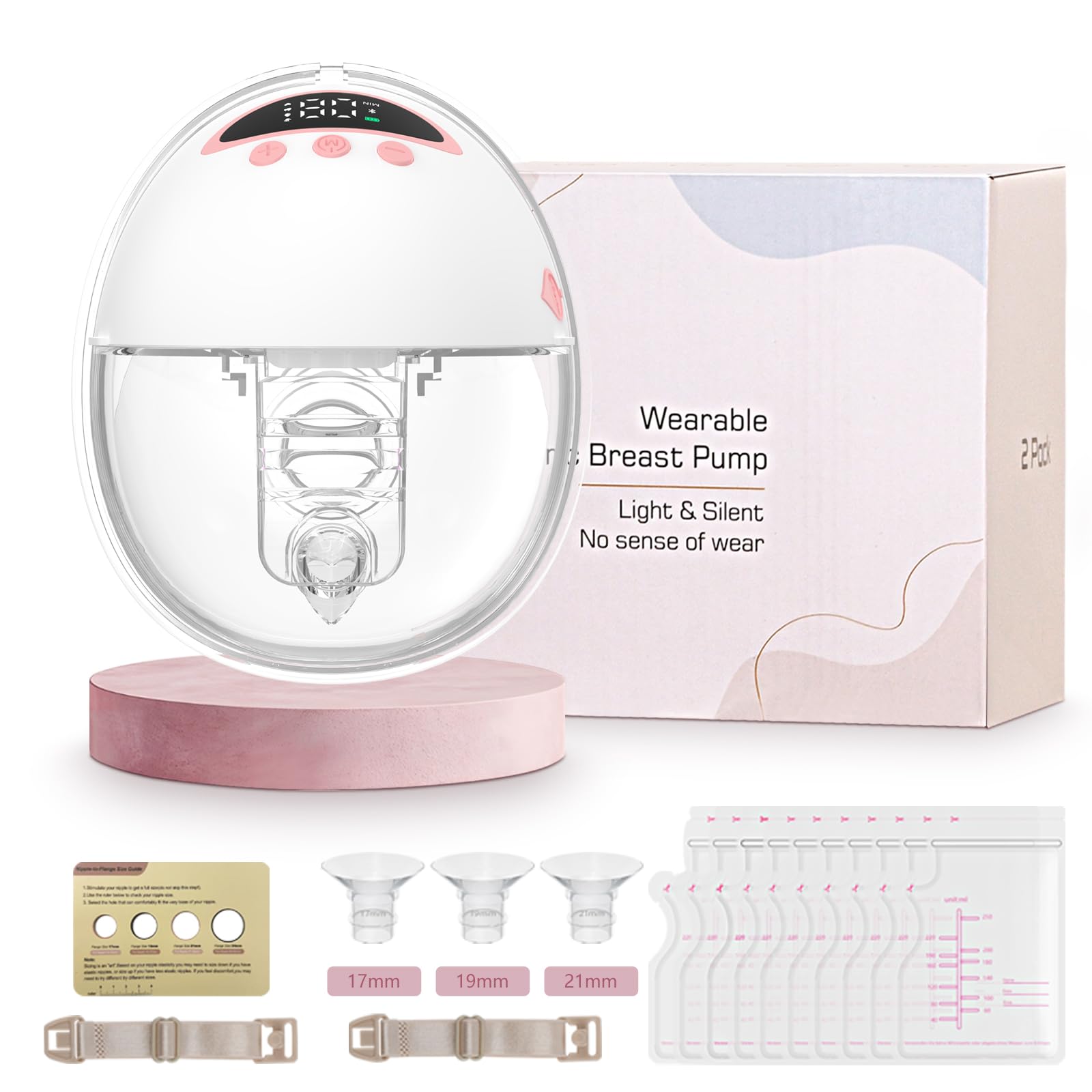 Wearable Electric Breast Pump, Hands-Free Breastfeeding Pump with 4 Modes & 12 Levels, Anti-Backflow, LED Display, 10 Breastmilk Storage Bags
