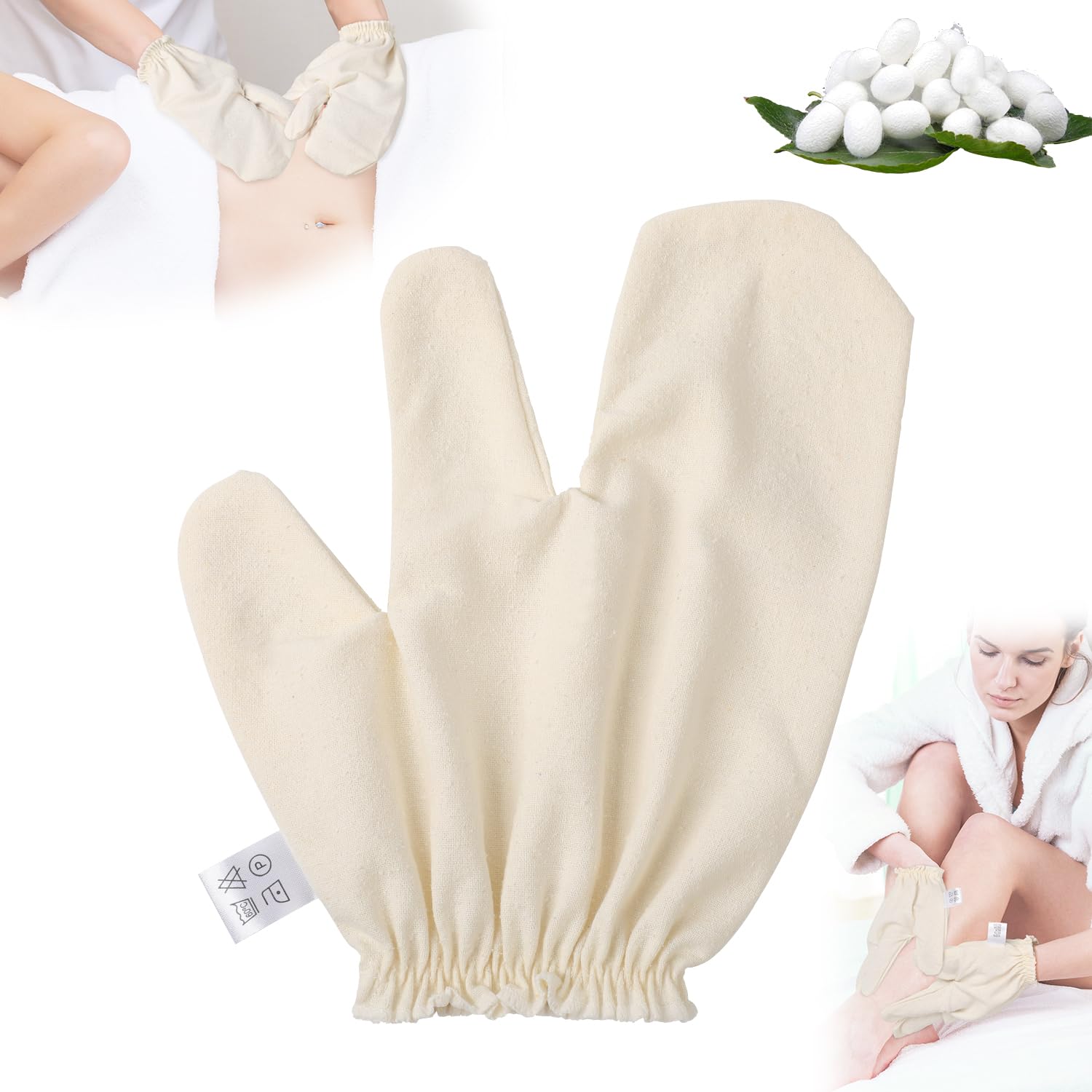 zardlect Garshana Gloves Raw Silk Massage,Raw Silk Gloves Garshana with Elastic Wrist Bands,for Skin Brushing Massage for Women