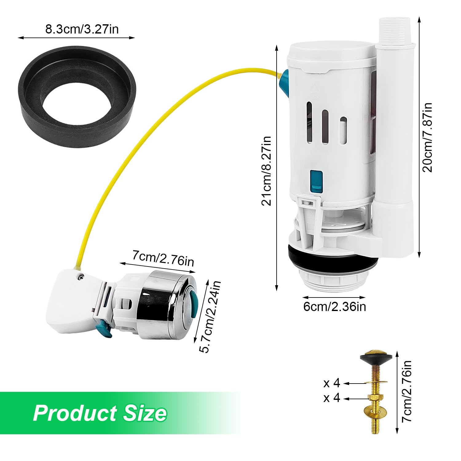 Kit de remplacement pour système de chasse d'eau 4 pièces, 1 vanne de vidange + 1 vanne d'entrée d'eau + 2 vis en cuivre, hauteur réglable de chasse d'eau, convient à tous les types de toilettes