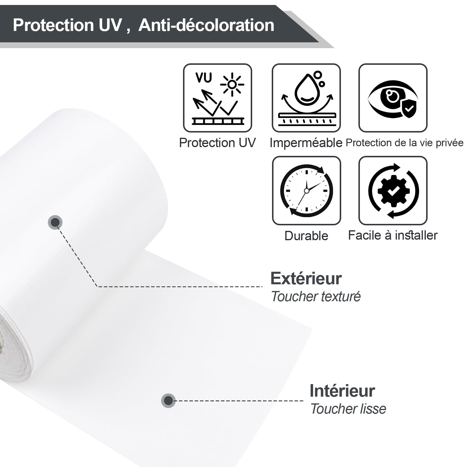 Sunnylaxx PVC Brise-Vue pour Clôture Double Barre 450g/m²- 50 m x 19 cm-Blanc, Brise-Vue de Clôture, Décoration de Jardin