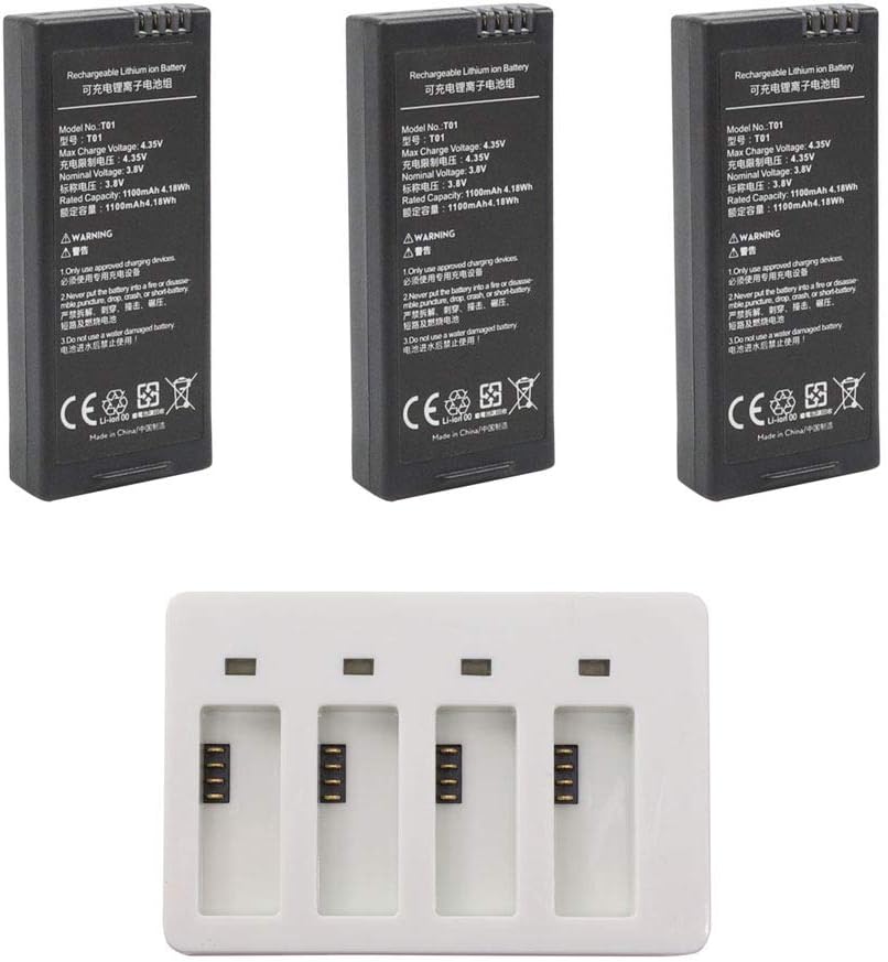 Anbee 1100mAh 3.8V Intelligent Flight LiPo Battery 3pcs + 4-Ports Charger Hub for DJI Ryze Tello and Tello EDU Drone