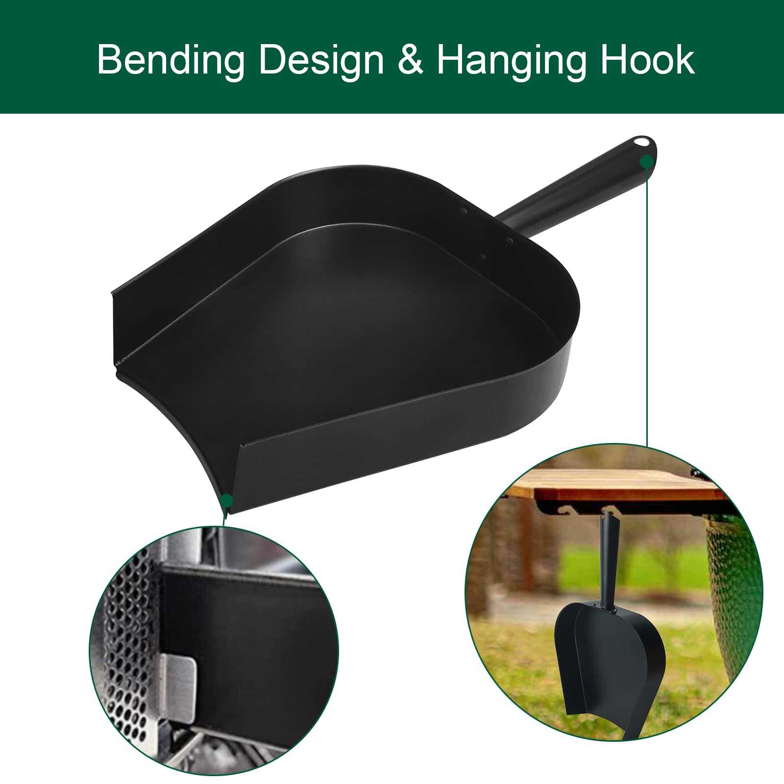 Herramienta de eliminación de cenizas de barbacoa de 18 pulgadas y bandeja de cenizas para accesorios de huevo verde grande, herramienta de ceniza de acero inoxidable para BGE Primo y otras