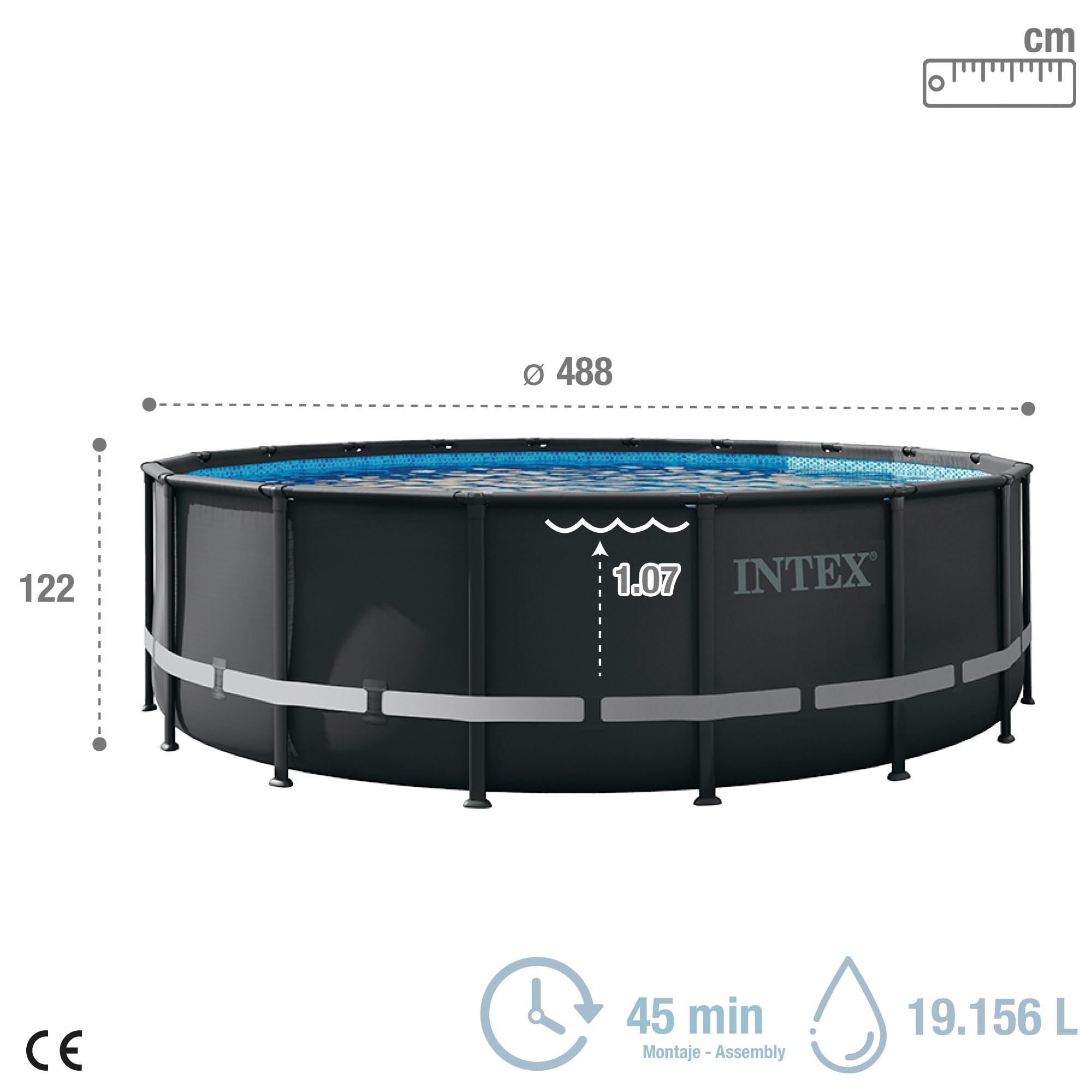 Intex 26326NP – Piscina Fuori Terra Ultra XTR Frame Rotonda, Pompa Filtro 5700 L/h, Scaletta, Telo Base e Copertura, 19156 L, Acciaio e PVC, Grigio, 488x122 cm