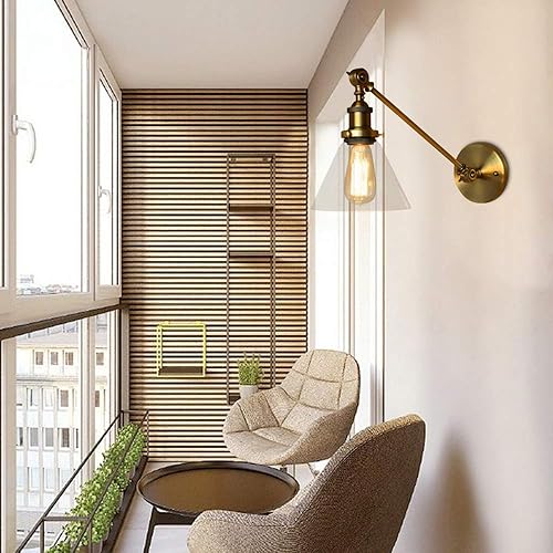 Miniatura 7 de NIUYAO Iluminación de pared industrial vintage de 1 luz con pantalla de vidrio transparente con brazo oscilante ajustable, lámpara de pared de