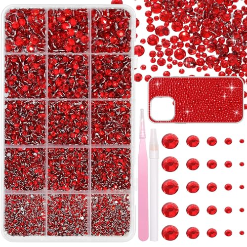 Image of 16000 Pcs Resin Rhinestones for Crafting, Flatback Red Gems Jelly Rhinestones, Mixed Sizes Red Bedazzling Crystal with Pickup Tool for DIY Crafts Clothing Tumblers Mugs Shoes Fabric Nail Art