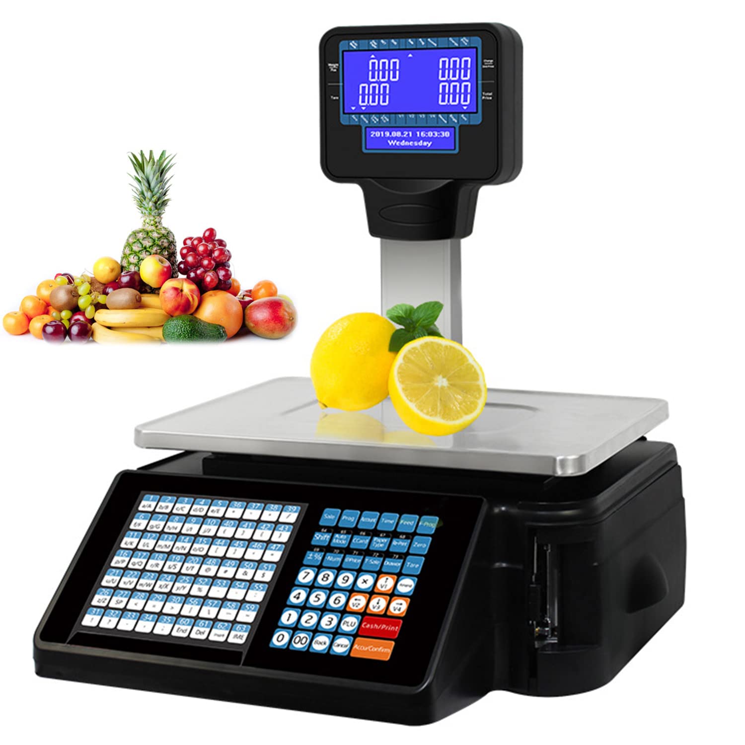 SaryEdge Digital Barcode Weighing Scales, Price Label Printing Scale, Double-Sided LCD Display 30kg/60lbs Commercial Scales Retail Electronic Balance Label Printing for Super,