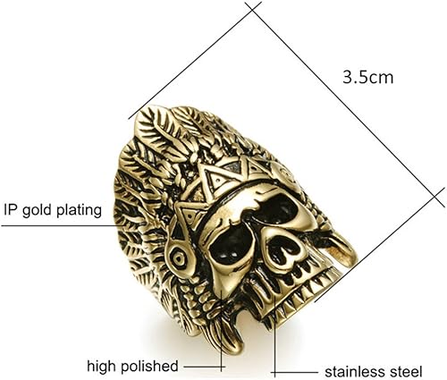 Miniatura 4 de Cool Feather Dayak Indian Headdress Punk Skull Stainless Steel Mens Ring