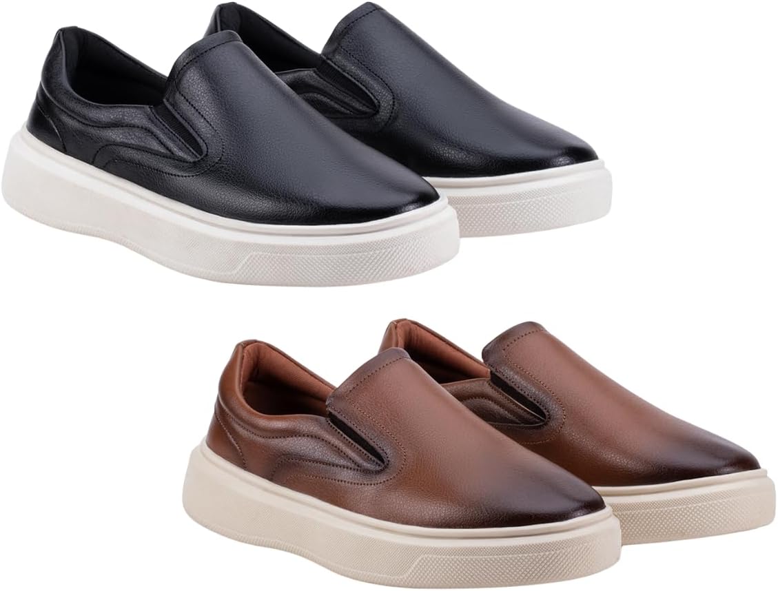 Kit 2 Tênis Slip On Iate Masculino Couro Confortável Calce Fácil