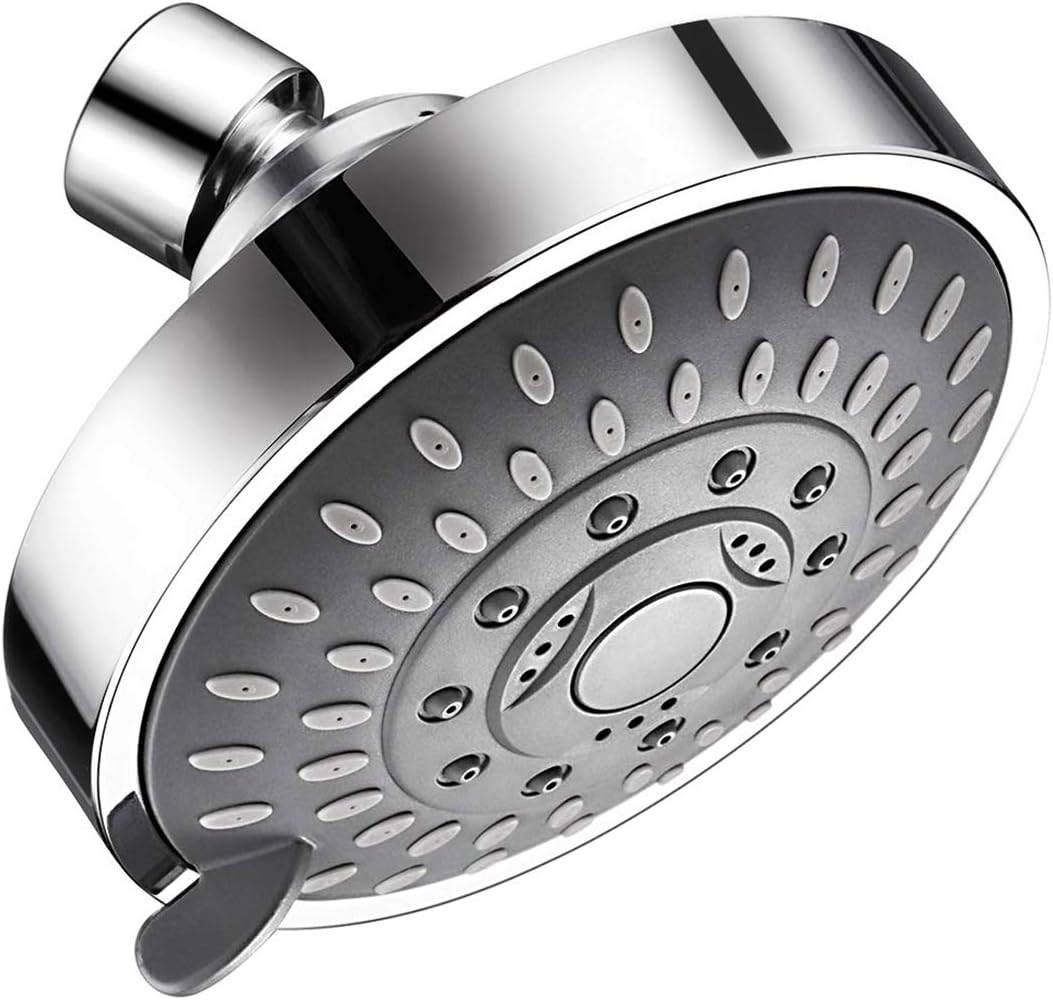 High Pressure Shower Head,5-Setting with Adjustable Metal Swivel Ball Joint,Adjustable Rain Shower Head-4 Inch Anti-leak Fixed Chrome Showerhead
