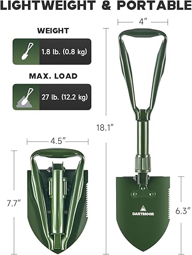 Miniatura 23 de DARTMOOR Mini pala plegable de acero de alto carbono, portátil, ligera, táctica al aire libre, supervivencia plegable, mini pala, herramienta