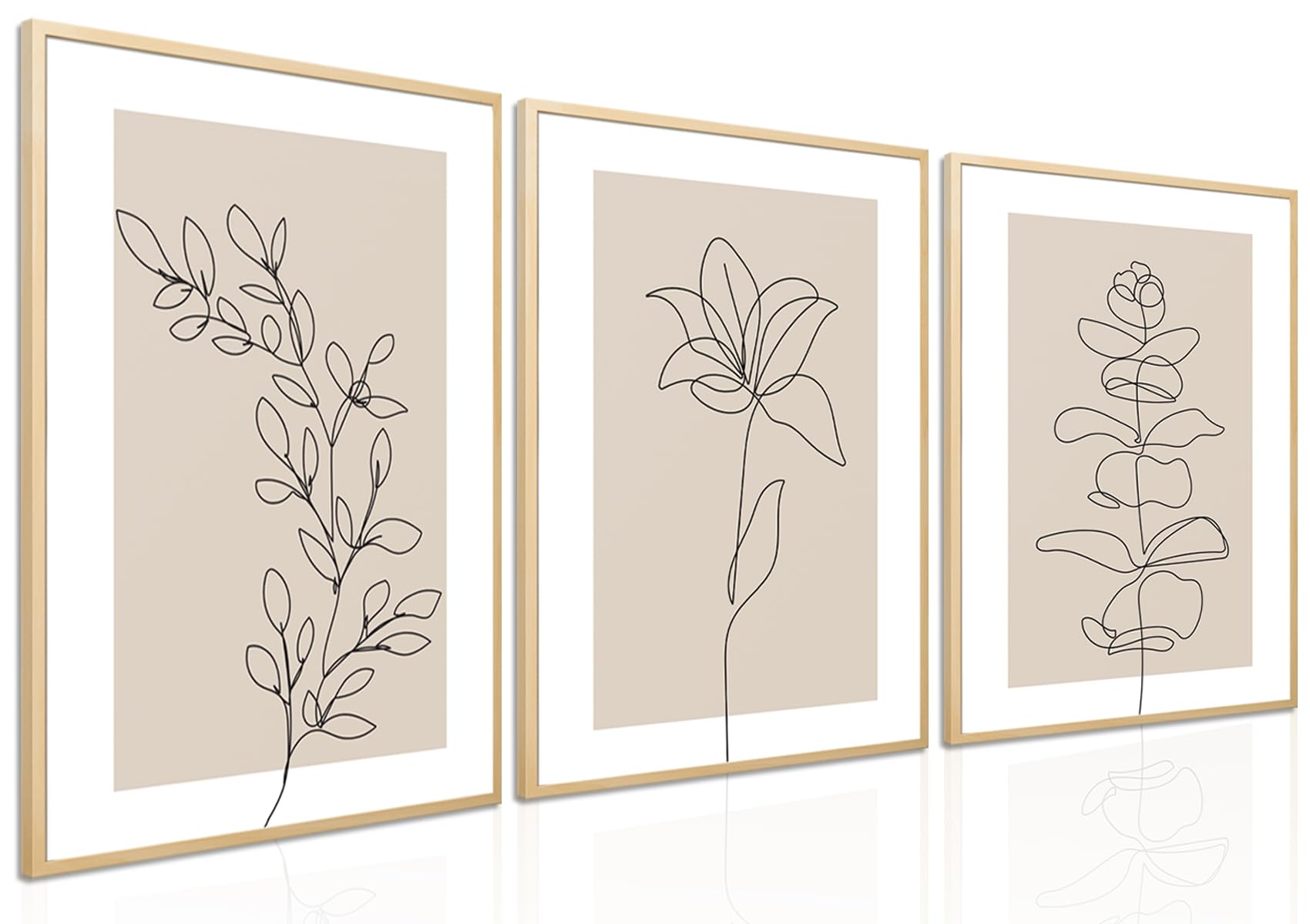 LMYSXAOZ Neutral Botanical Poster Wall Art Set of 3 Flower Minimalist Abstract Painting Prints Beige Leaf Plant Decor Boho Floral Canvas Line Artwork for Bathroom Bedroom,Living Room 16x24 In