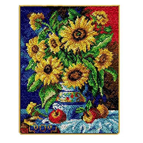 LGWG Knüpfset Knüpfteppich 3D Sonnenblume Knüpfmatte Zum Selber Knüpfen Teppich Für Kinder, Erwachsene Oder Anfänger,Sunflower,85cm*60cm/33 * 23 in Cover