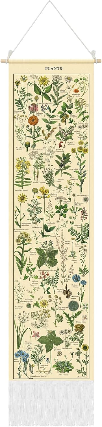 Tegeme Vintage Plants Tapestry 52x13 Inch Vertical Wall Hanging Botanical Tassel Decor for Bedroom Living Room