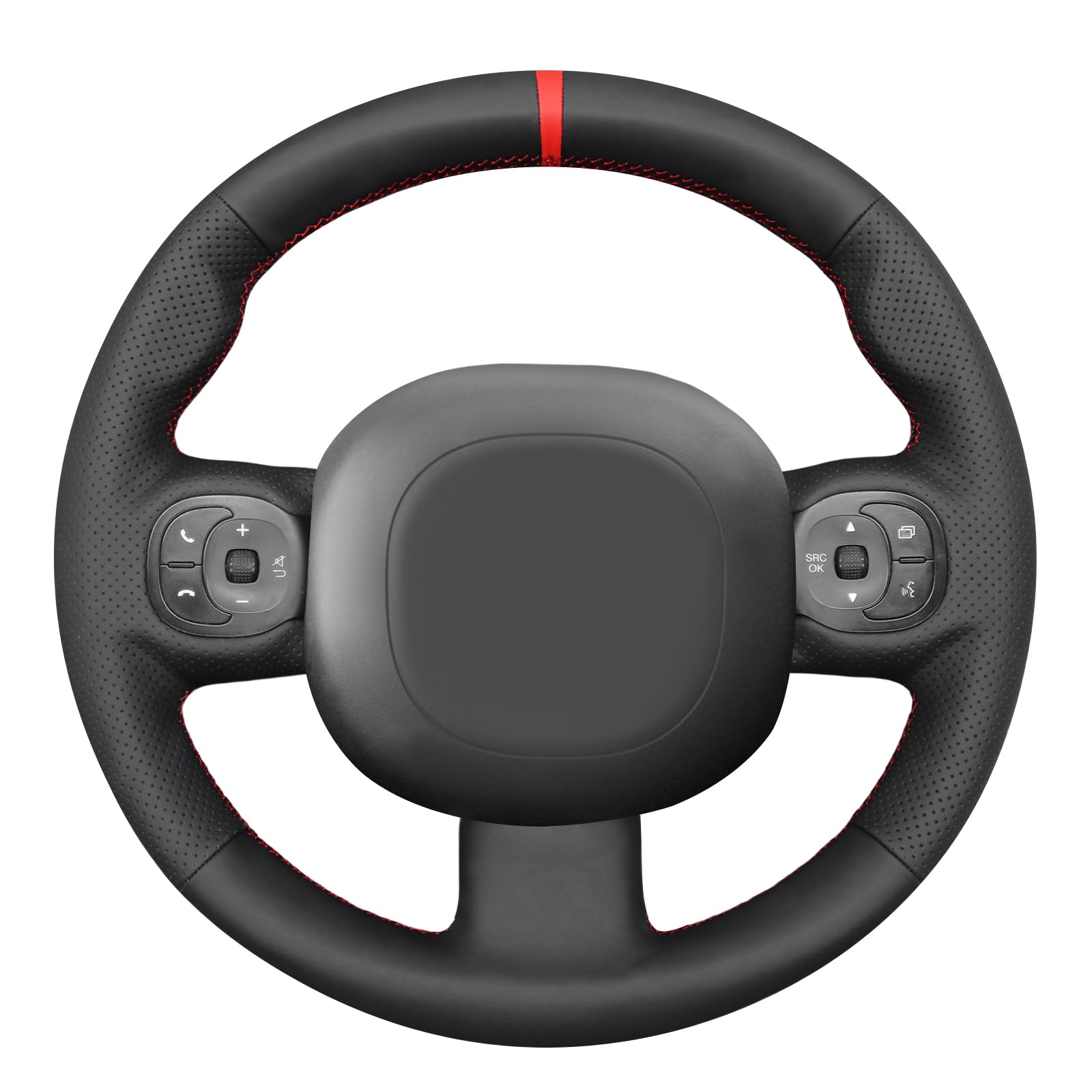 MEWANT coprivolante compatibile con Fiat Panda 2012-2024 volante in pelle con pulsante multifunzione cucito a mano proteggi volante