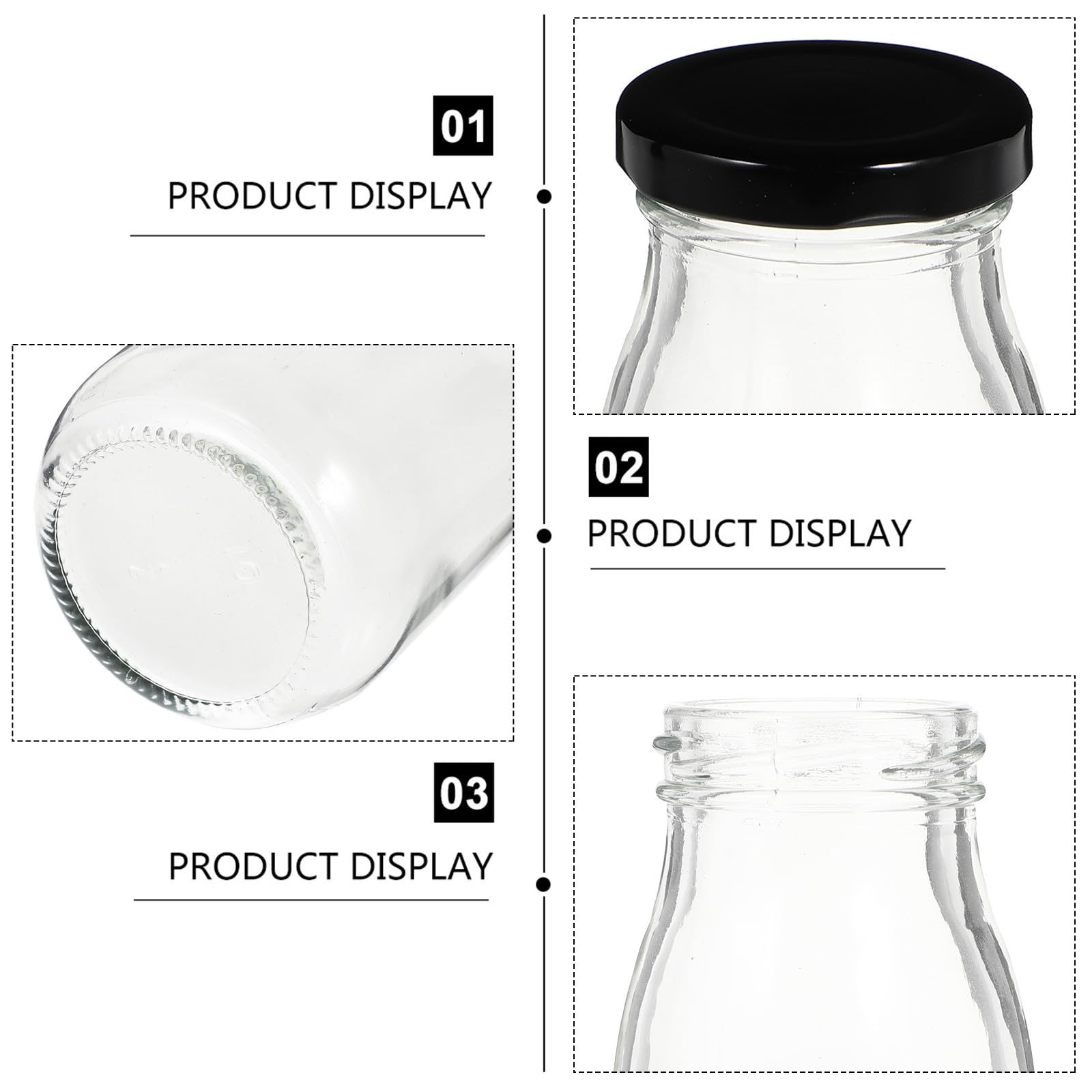 Housoutil Verdickte 250ml Glasflasche mit Schwarzem Deckel Stabile Milchflasche für Joghurt und Saft Verschließbar und Tragbar für Familien und Restaurants