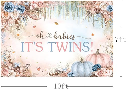 Miniatura 9 de MEHOFOND Fondo de fotografía de otoño de 7 x 5 pies, estilo bohemio, gemelos, baby shower, calabaza, acuarela, Oh Bebés, fondo de fotografía, dos no