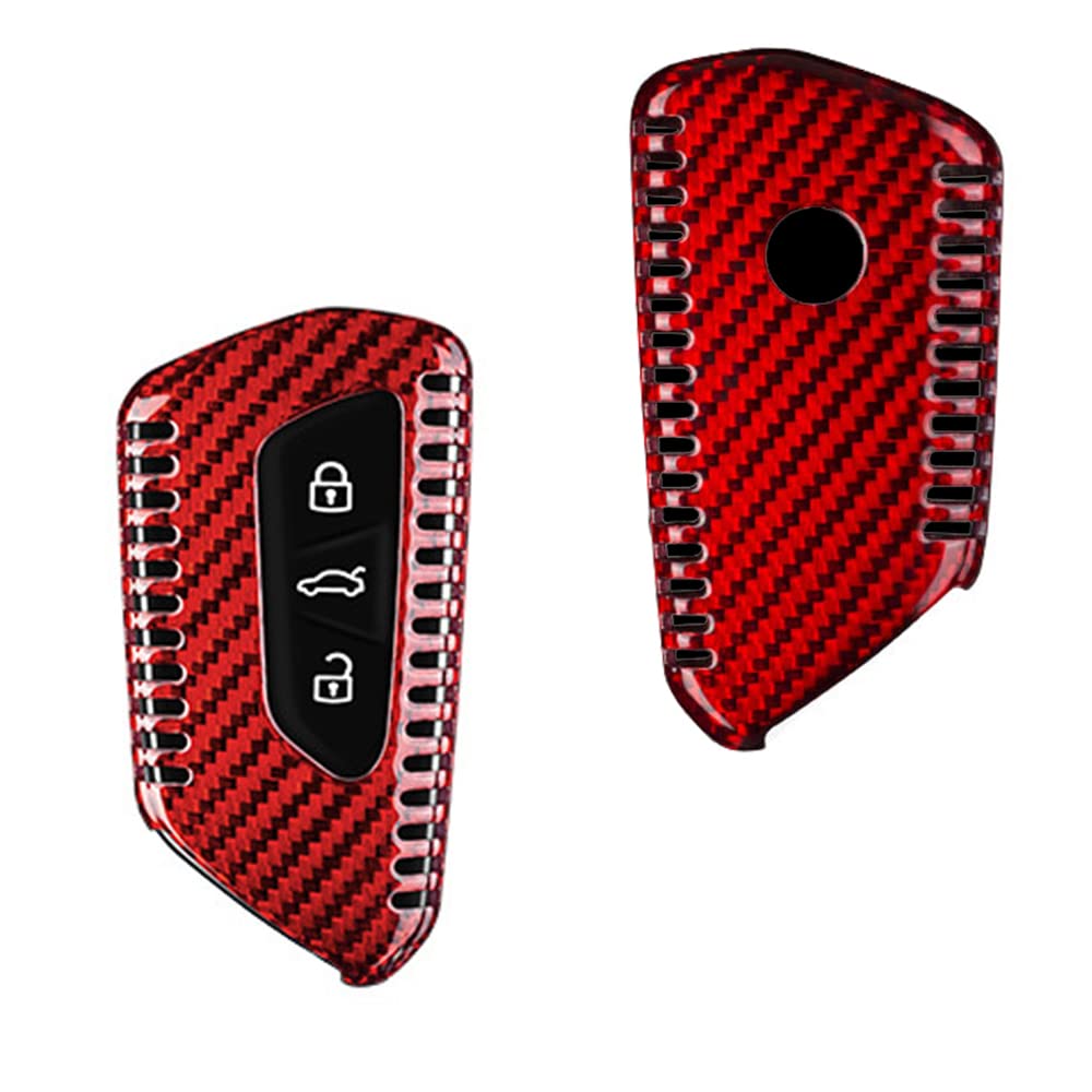 ontto Kohlefaser Autoschlüssel Hülle Passt für VW ID.3 ID.4 Golf 8 R GTI MK8 Seat Leon MK4 Tarraco Skoda Octavia Enyaq A8 2020-2021 Schutzhülle Schlüsselcover Schlüsselanhänger-Rot (Entlüftung)