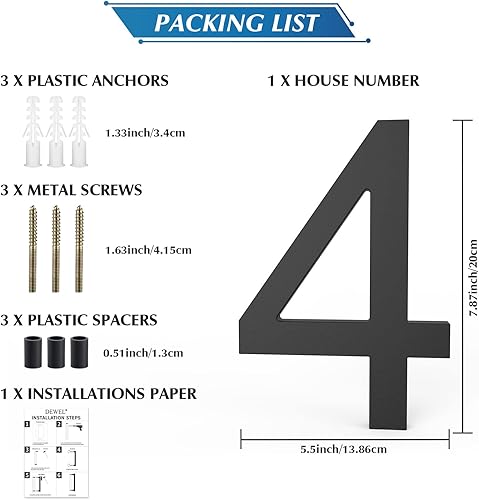 Miniatura 7 de DEWEL Números de casa flotantes grandes de 8 pulgadas para exteriores decoración de números de dirección de casa moderna negra para señalización de