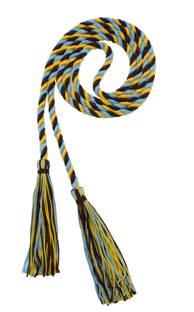 Tassel Depot Graduation Honor Cord - Brown/Light Blue/Gold - Every School Color Available - Made In Usa