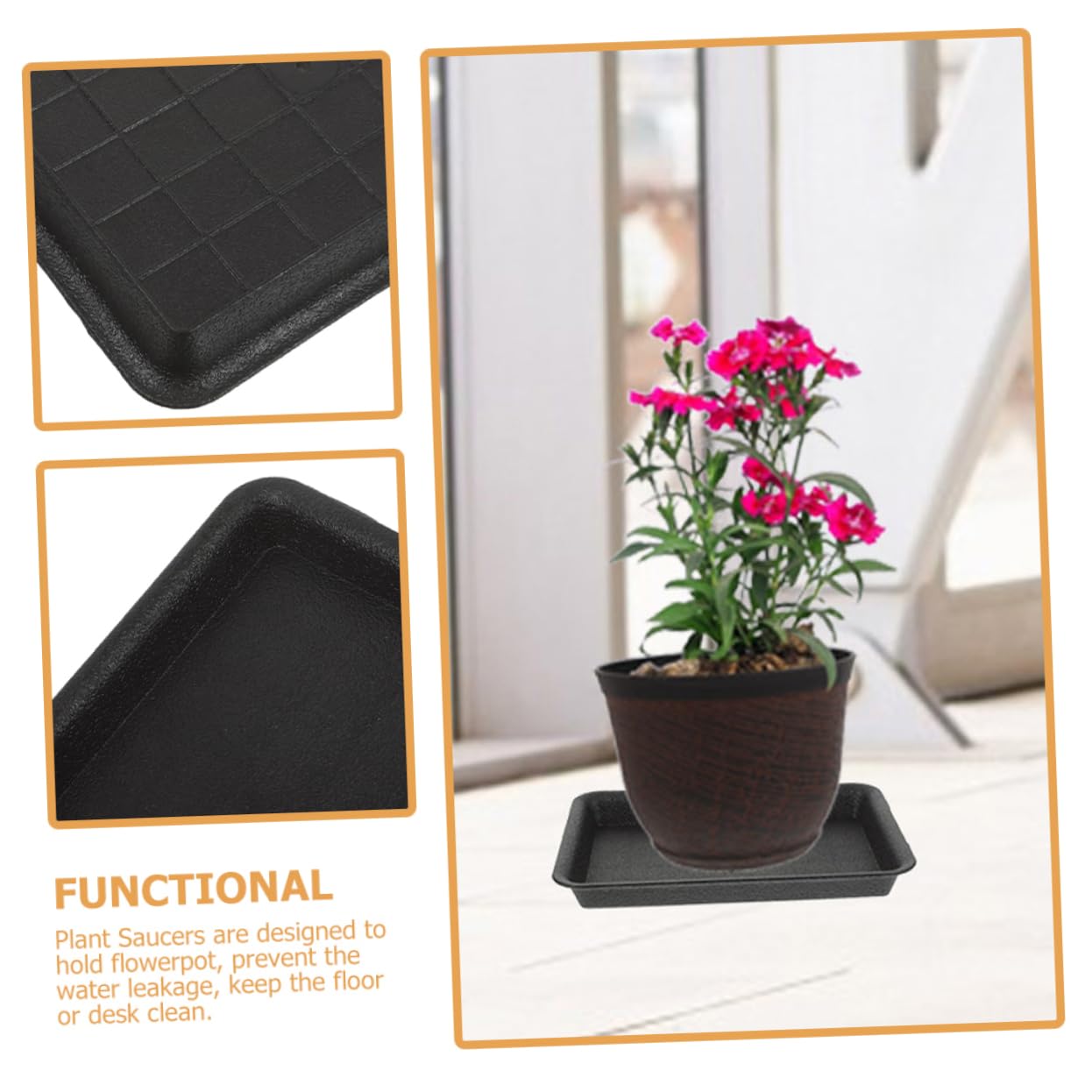 YARNOW Set 8 Pezzi Sottovasi Rettangolari per Piante e Bonsai in Plastica Nera Riutilizzabile Resistente per Uso Interno ed Esterno