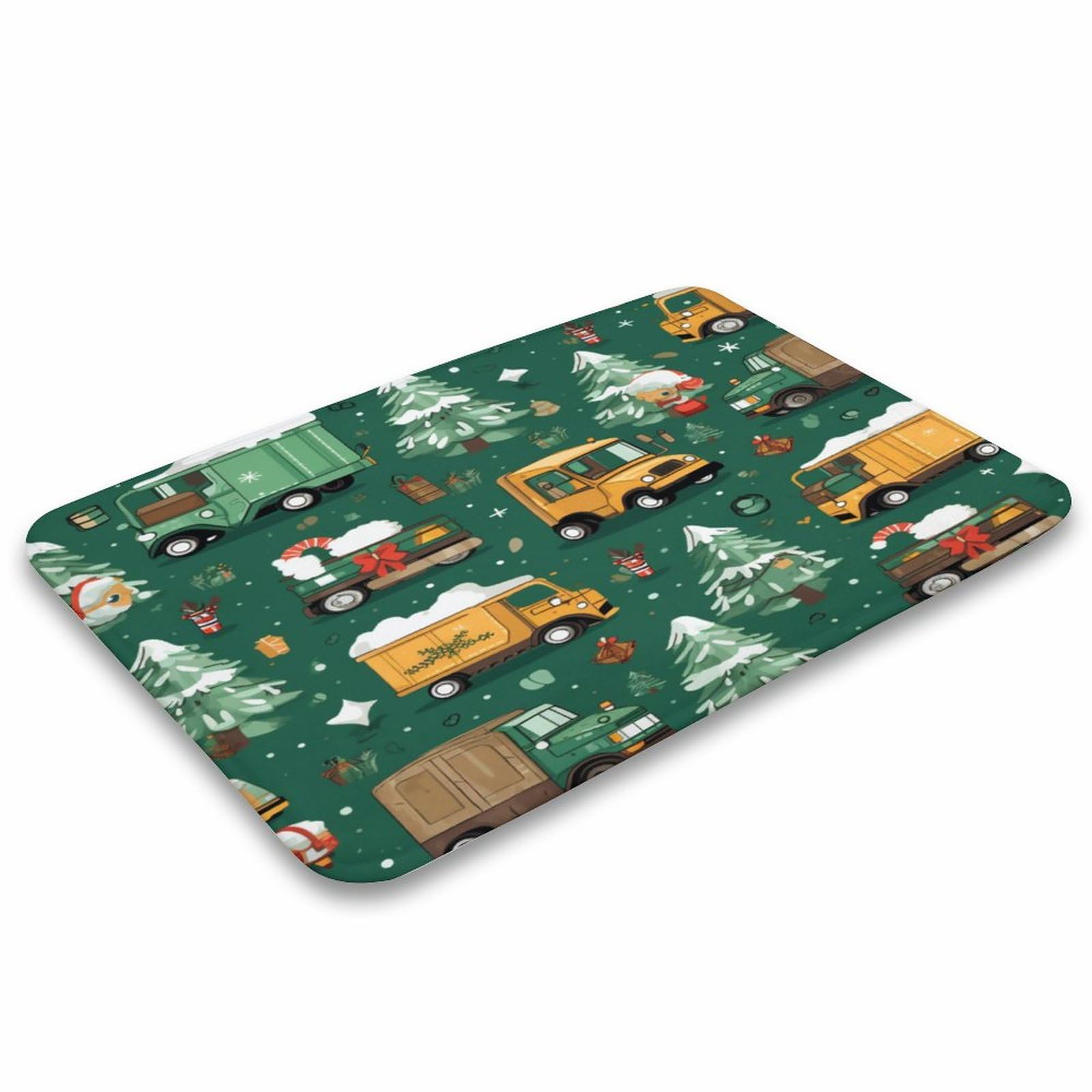 HighonHi Bath Mat Garbage Truck Christmas Bath Rug Kids Cartoon Car Flannel Door Rug for Shower Floors Non-Slip Soft Absorbent Bathmat 16