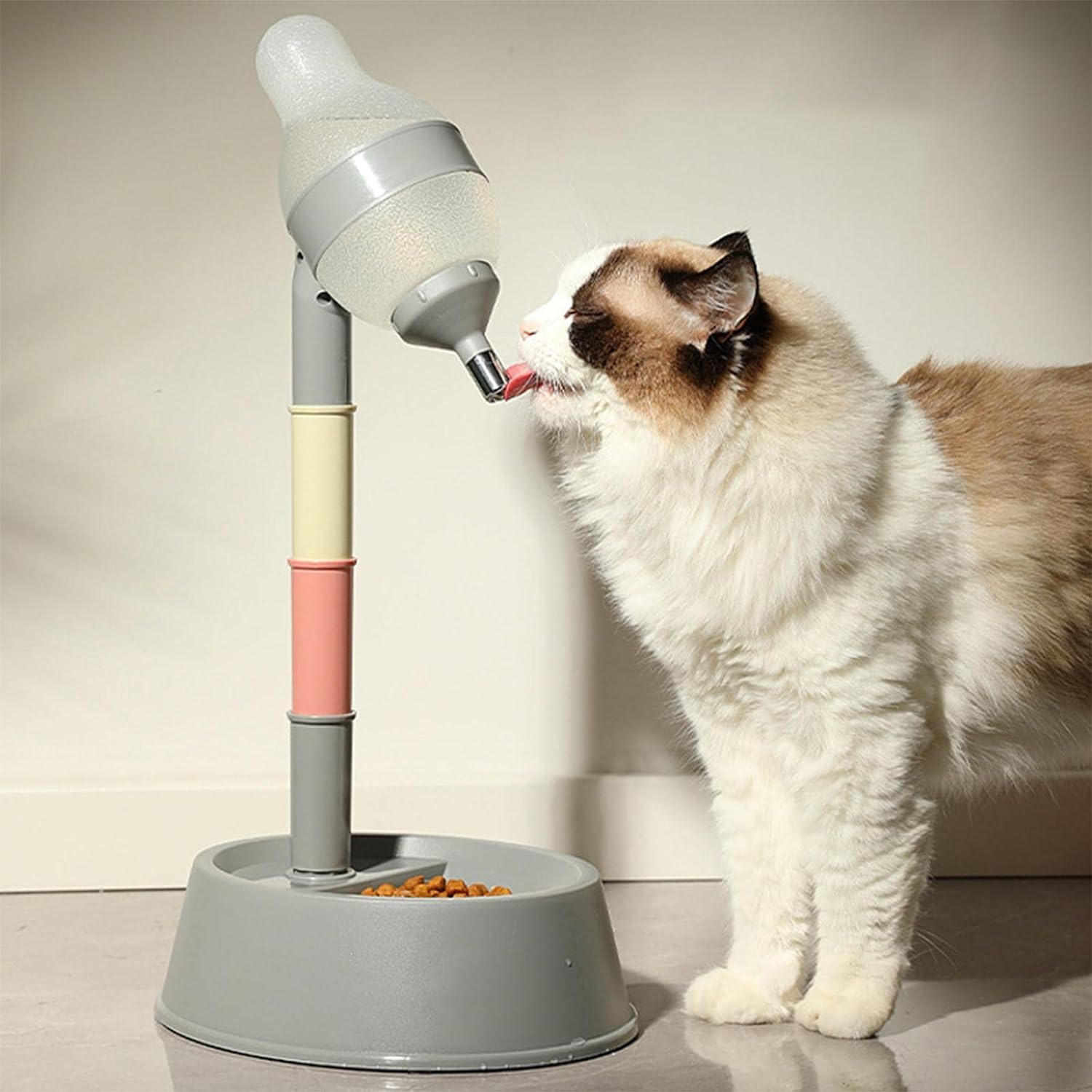 Pet Drinking Fountain & Feeder, Adjustable Height, 2-in-1 Design, Standing Water Dispenser - Pet Stand Drinking Fountain No-Drip Dish Bowls - Pet Feeders for Cat Dog