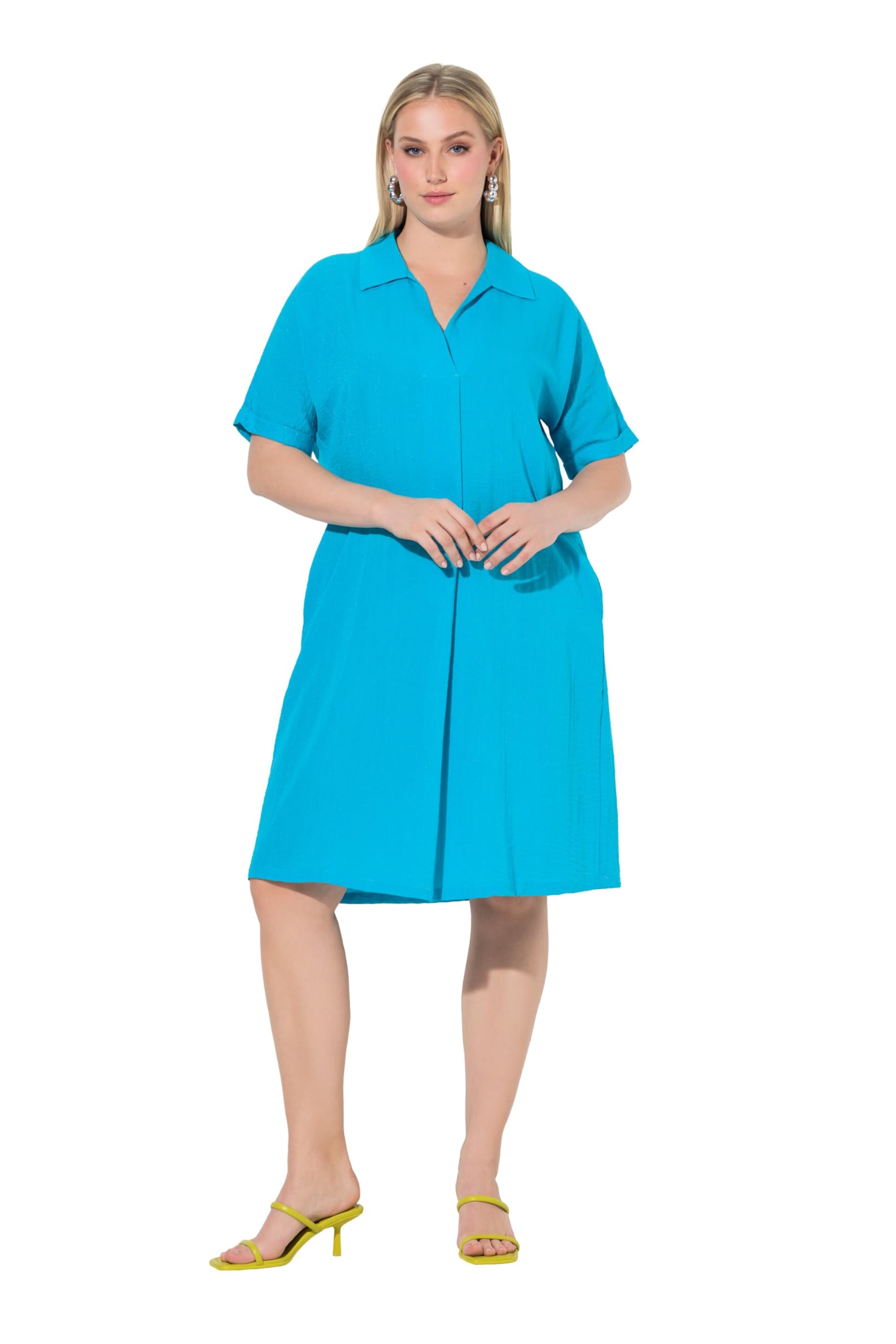 Ulla Popken Damen große Größen Übergrößen Plus Size Minikleid, Oversized, Hemdkragen, V-Ausschnitt, Halbarm 827631