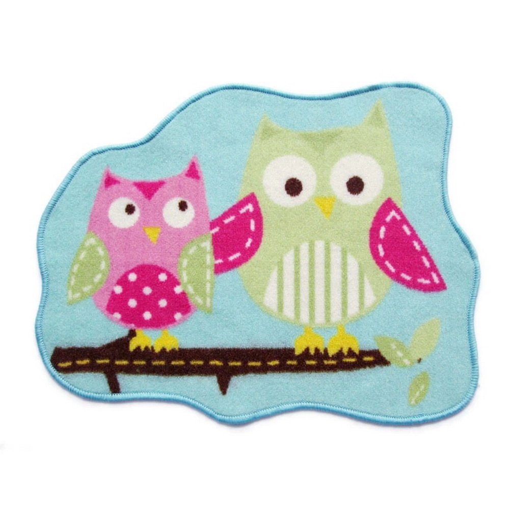 Georgeous Kids Rug Owl Irregular Shape Door Mat for Kids, Blue