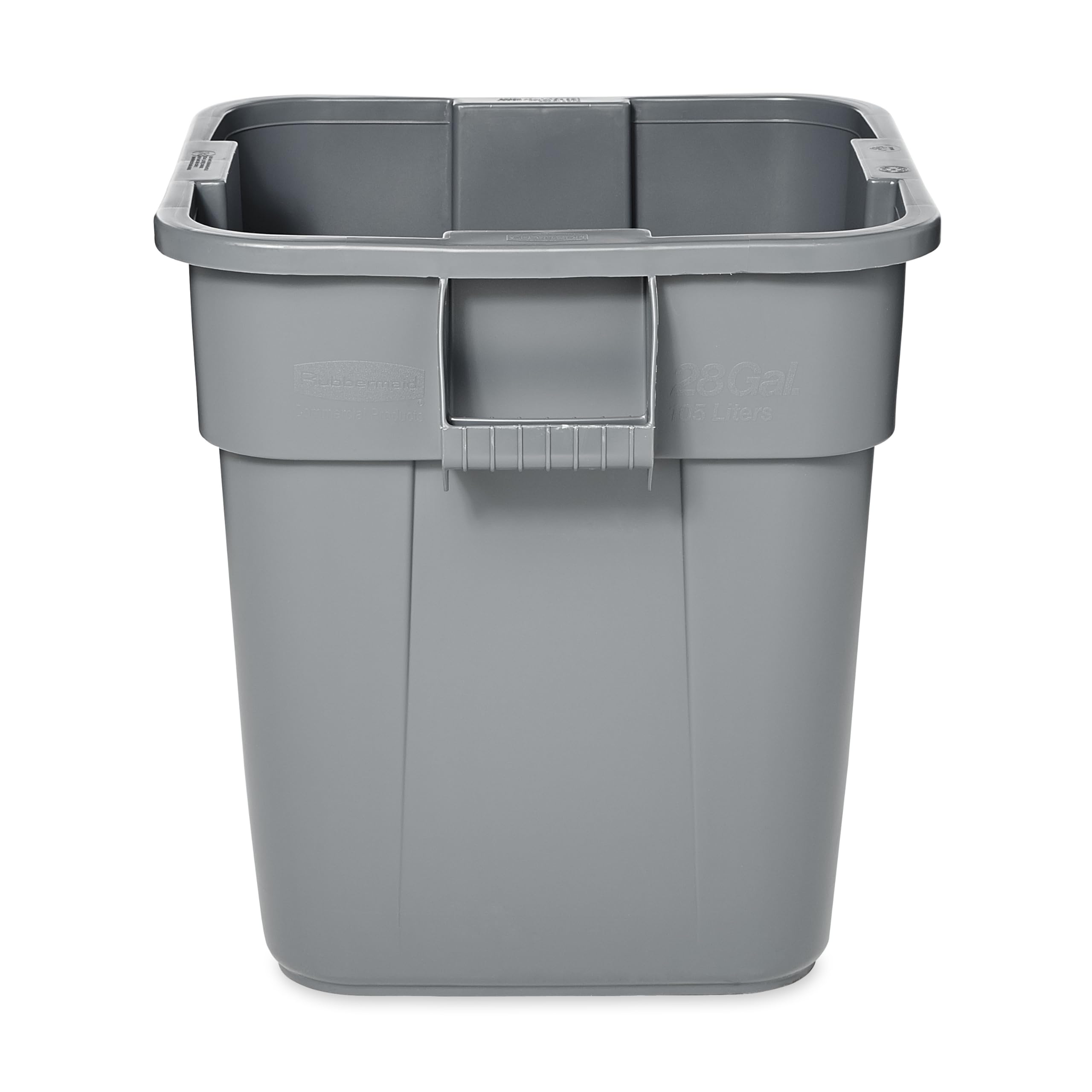Rubbermaid Commercial Products BRUTE Quadratischer Mülleimer 106L Grau – Robuster Kunststoffbehälter ohne Deckel, stapelbar und leicht zu reinigen, für Gastronomie Büro Schule und Lager – FG352600GRAY
