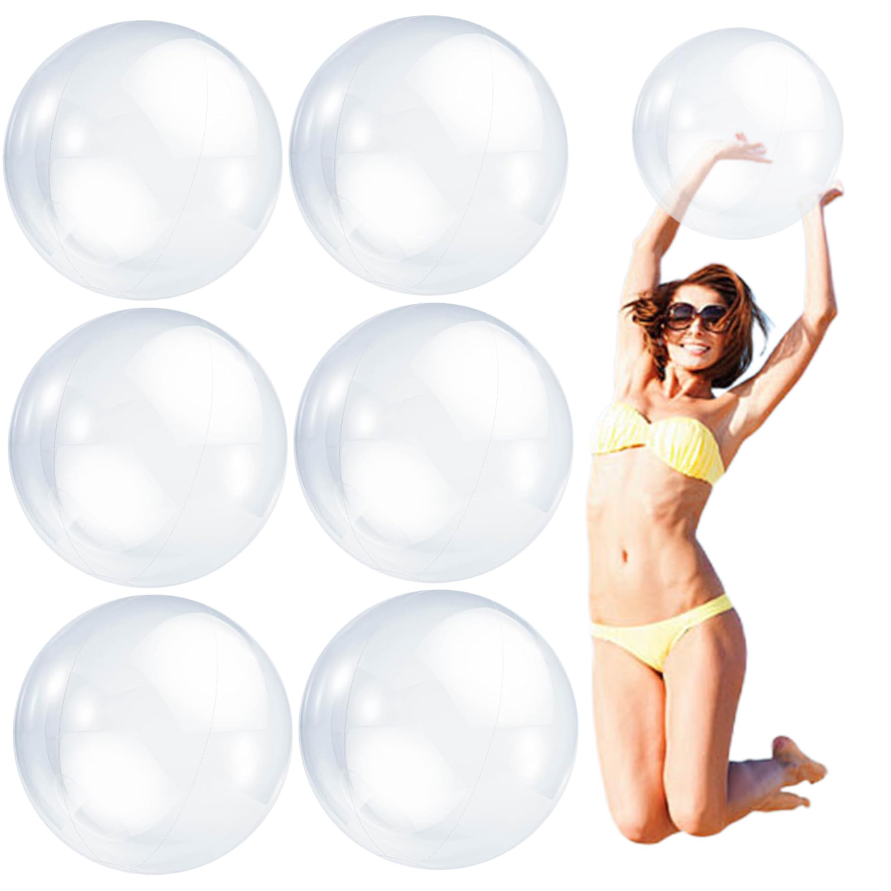 6Pcs Clear Beach Balls Inflatable Ball 16'' Giant Beach Ball PVC Blow up Transparent Swimming Pool for Summer Pool Party Favors