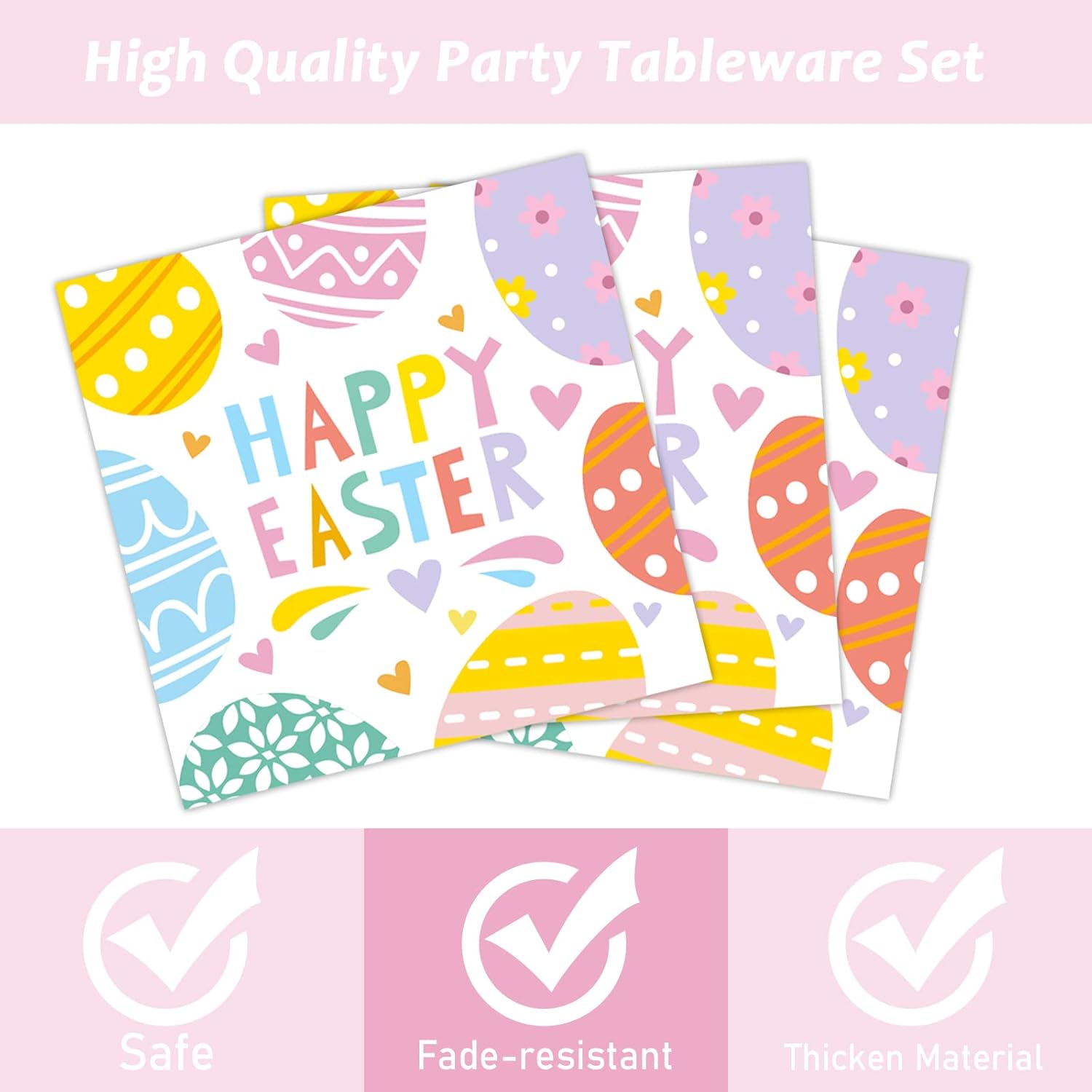 Tevxj 96PCS Easter Tableware Set Bunny Egg Shaped Disposable Paper Plates Colorful Easter Eggs Hunt Party Plates Napkins Forks for Easter Spring Party Decorations Supplies 24 Guests