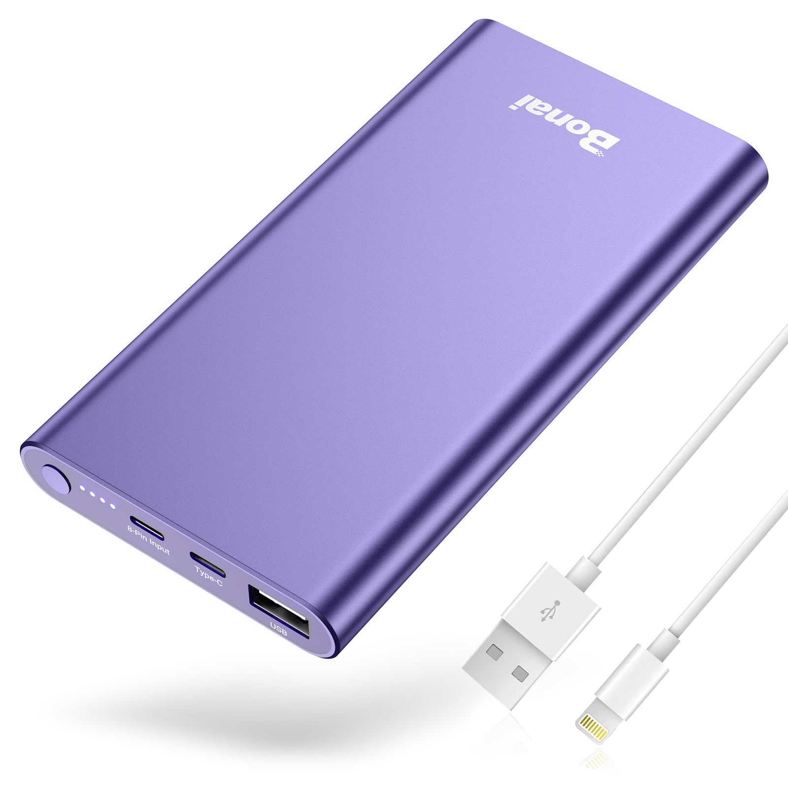 BONAI Portable Charger 12,000mAh 5V/3A Fast Charging Power Bank, Dural Input & Output Ports (USB-C in & Out) Portable Phone Charger for iPhone 15/14/13/12 Series Galxy Android iPad etc- Purple