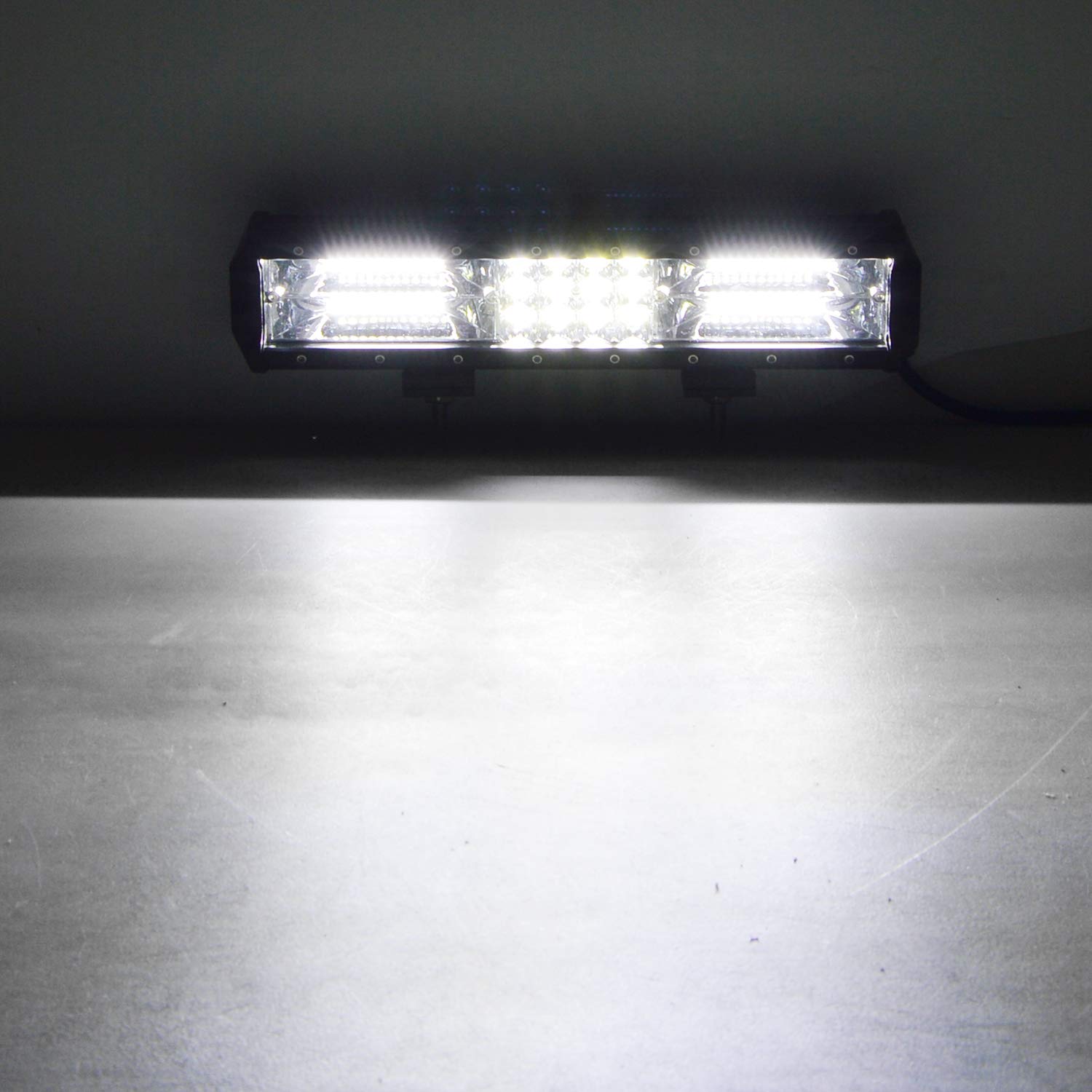 RIGIDON Barra de luz led, 12V 24V 12 pulgadas 180W, 7D Tri fila Barras luminosas led para off road camión coche ATV SUV 4x4 barco, Foco Inundación Combo, lámpara de conducción 6000K