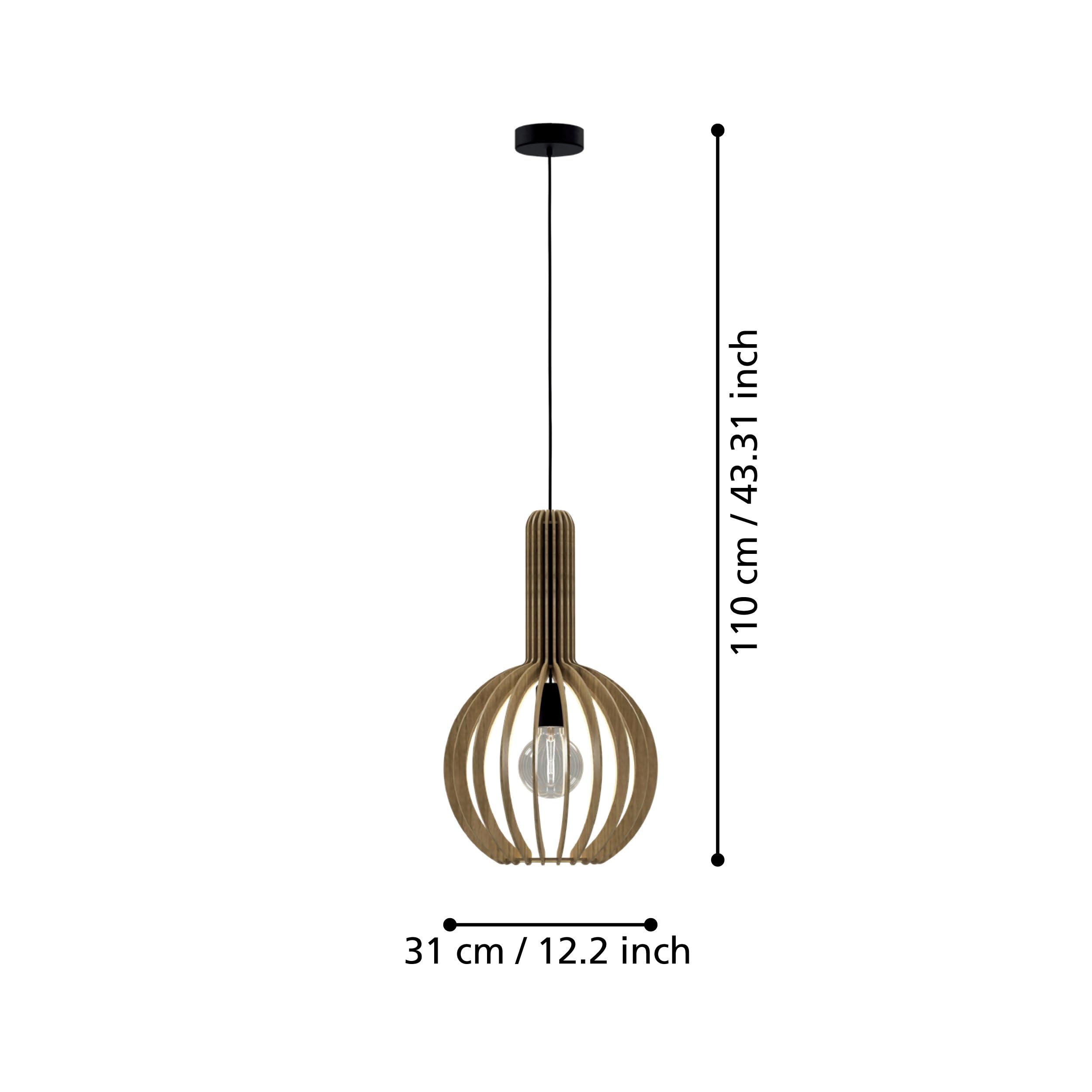 Eglo lámpara colgante Velasco para comedor, luminaria redonda para sala | y comedor, iluminador de madera de arce y metal en negro, luz con casquillo E27