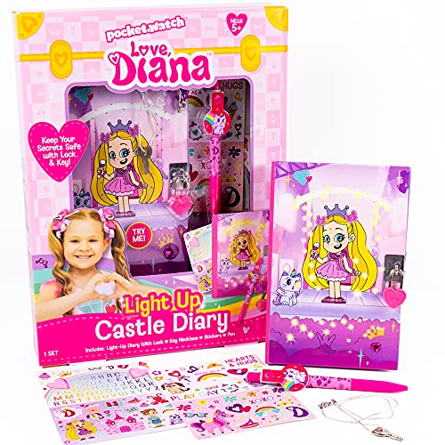 Love, Diana Light-Up Castle Diary by Horizon Group USA, Light Up Diary with Lock & Wearable Key Necklace, Includes, Multi