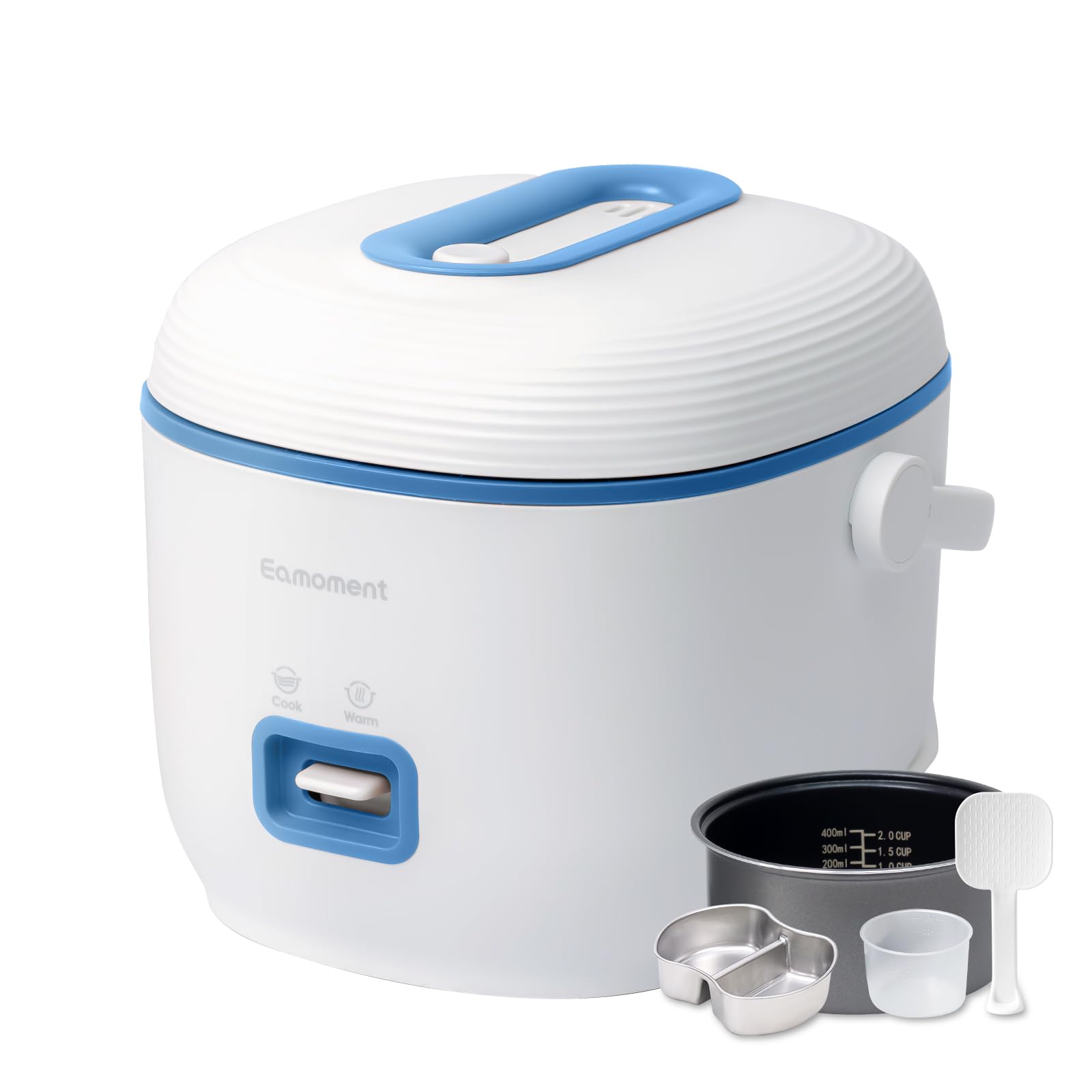 Blue Mini Rice Cooker Small 1 Cup-2 Cup Non-Stick Coated Insert Food Steamer Kitchen Appliances Includes Vegetable Steamer