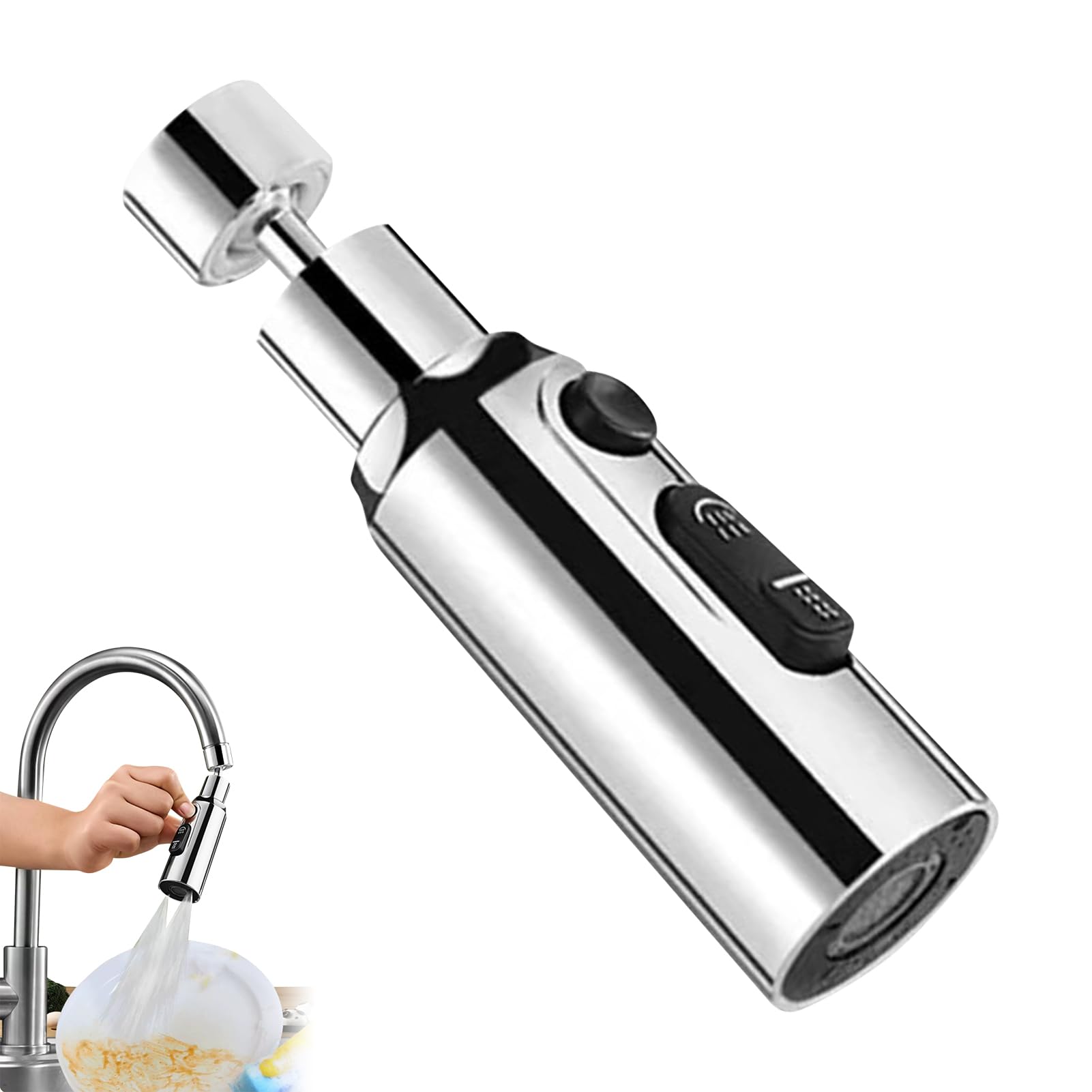 Kitchen Tap Swivel Spray Head, 360° Swivel Spout Sink Tap Attachment, Faucet Extender with 3 Spray Modes, Aerator Adapter Kitchen Accessories, Replacement Tap Bubbler Head Aerator for UK Homes